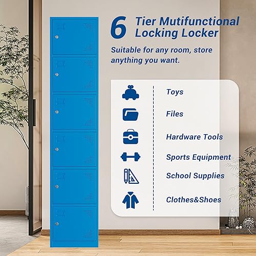 Miniatura 2 de Armarios de metal de 71 pulgadas para empleados, 6 puertas de almacenamiento azules para oficina, gimnasio, escuela, hogar, supermercado, tienda por