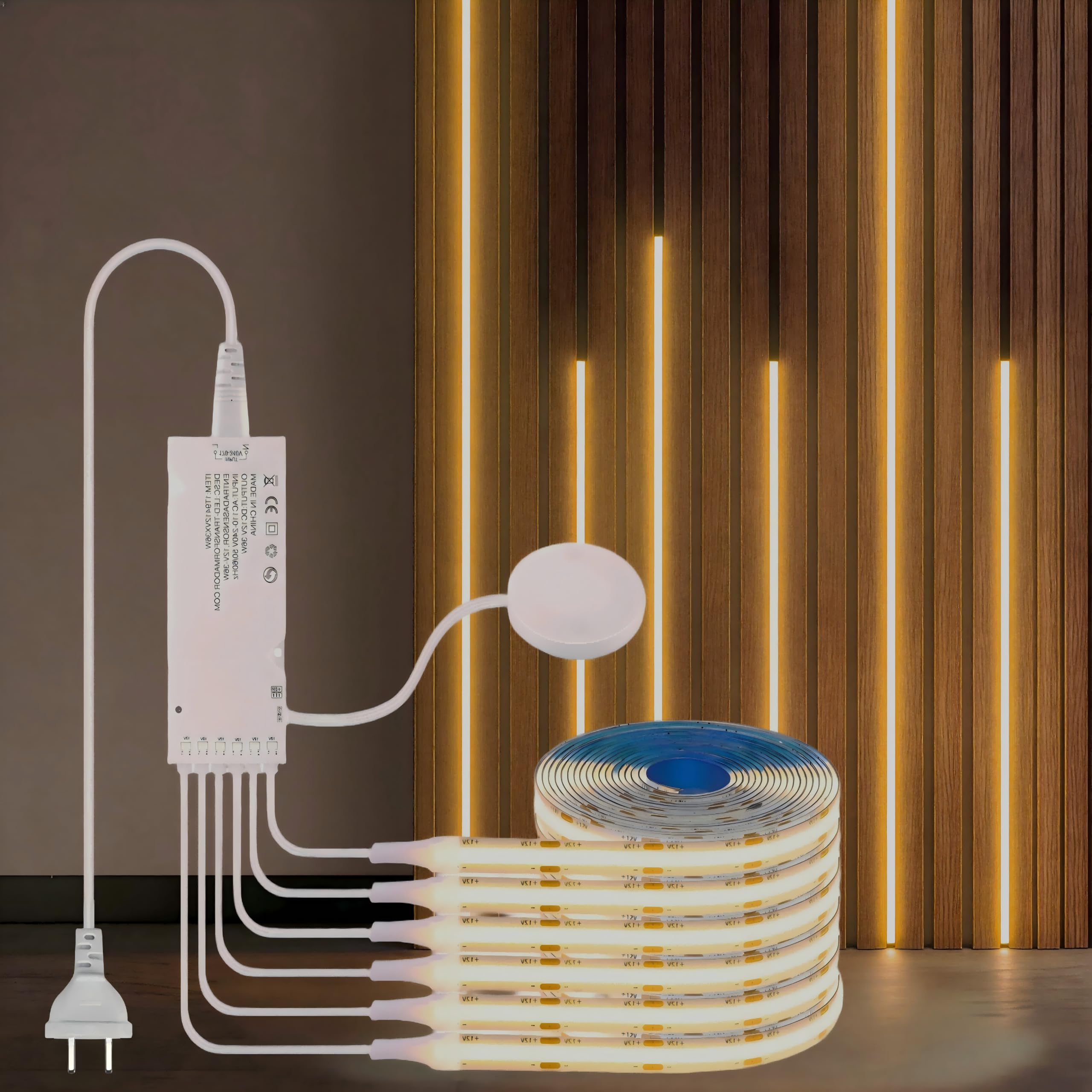 Living Amazy COB LED Strip Light Kit-Self-Adhesive LED Light Parallel with Dimmable Touch Sensor Switch, Led Light Strip for Wood Slat Wall Panels, Headboards, Home Decor (Warm, 6pcs 6.56) โ image 1