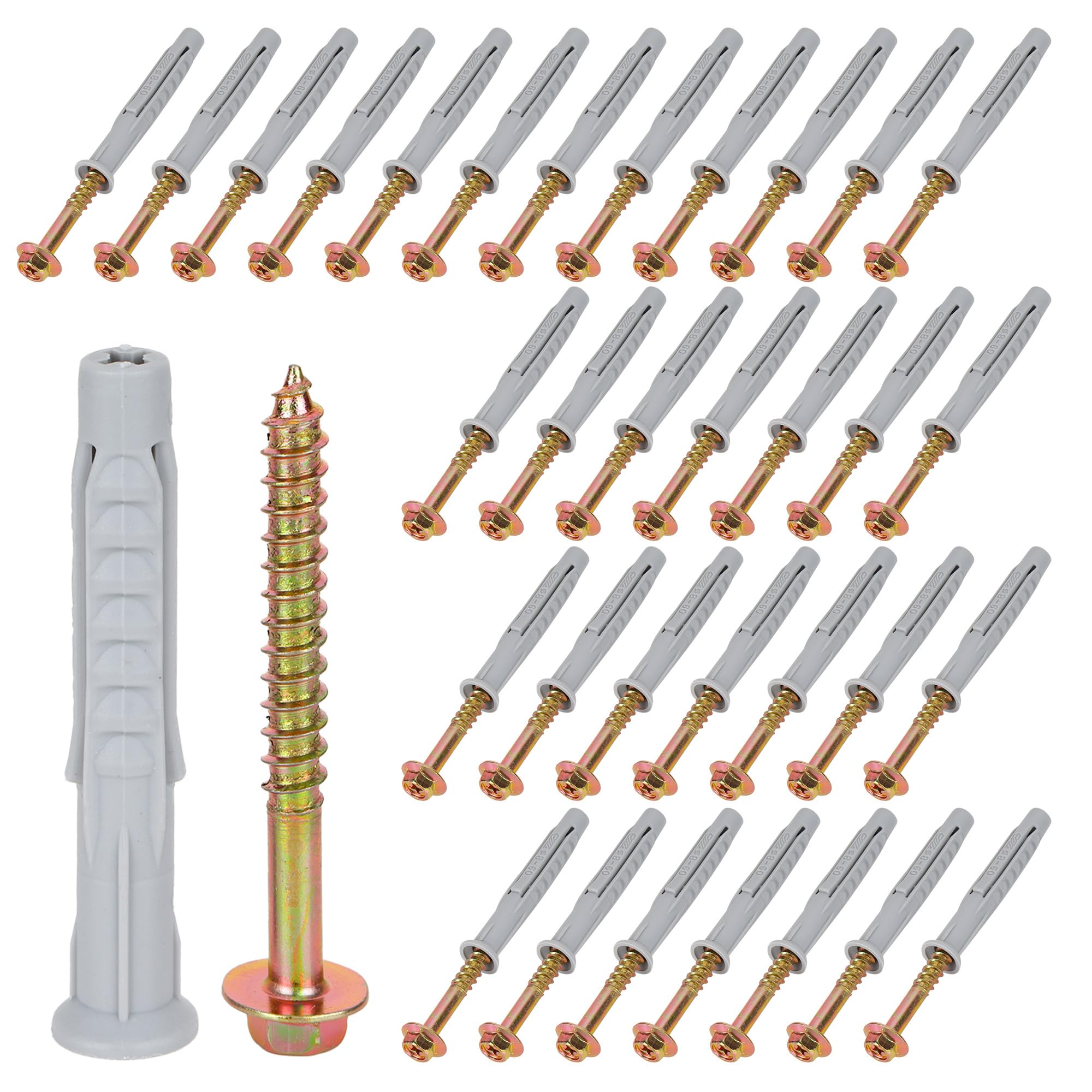 YKUKIZEE 50 PCS M8x60 Heavy Duty Masonry Brick Wall Fixing Screws Bolts Anchors, Plasterboard Coach Bolts with Wall Plugs, Wall Plugs And Screws for Cabinet Installation TV Mount