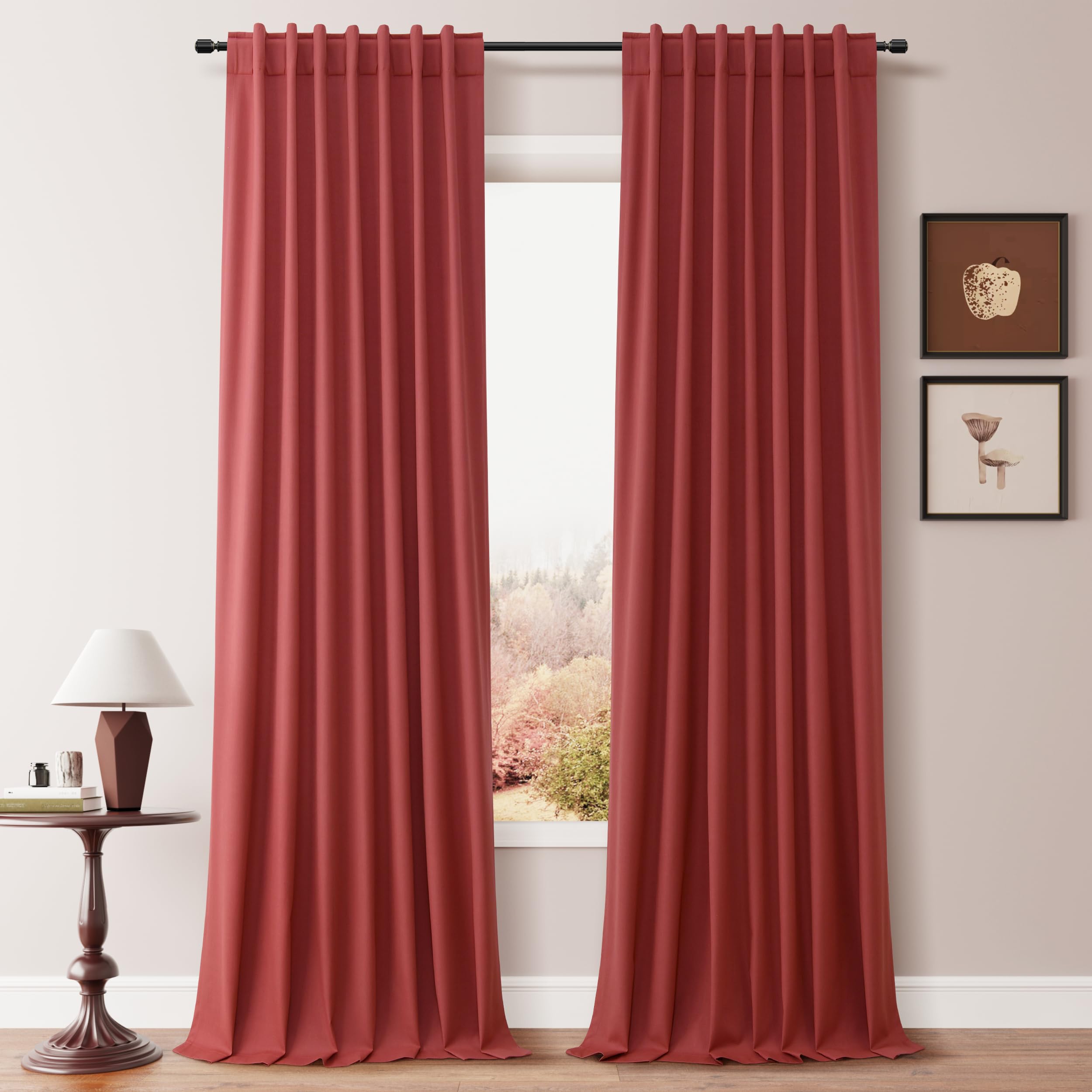 Hokibero 84 Inch Length 100% Blackout Curtains Red Linen Window Drapes for Bedroom Living Room Nursery Sliding Door Rod Pocket Back Tab Thermal Room Darkening Curtains & Drapes 2 Panels Set 7 FT