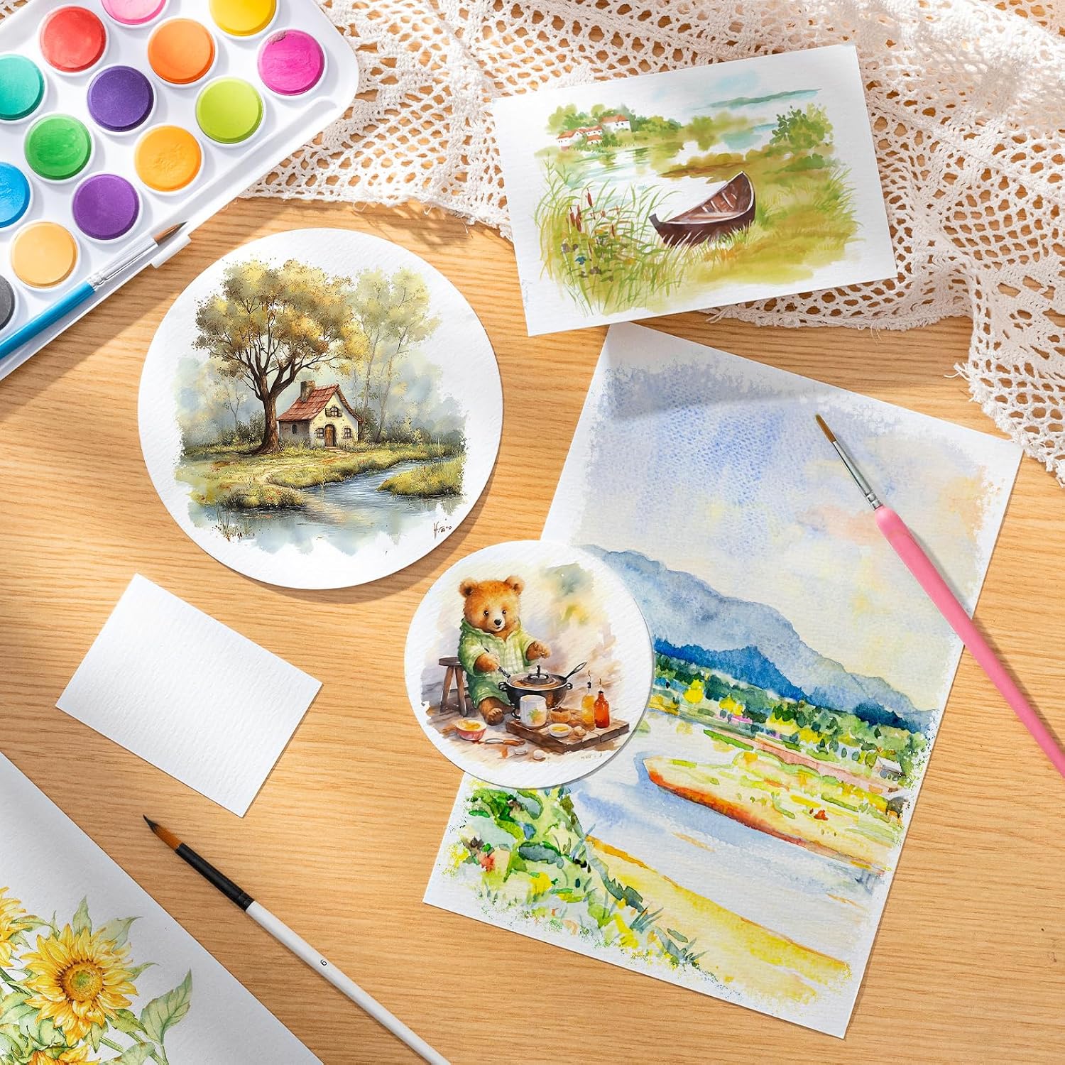 Prudiut 50 Sheets Watercolor Paper Bulk, 8 Sizes White 140 lb/300 GSM Cold Press Water Color Paper for Beginner Artists Child Students Adults Drawing Mothers Day Gifts for Mom