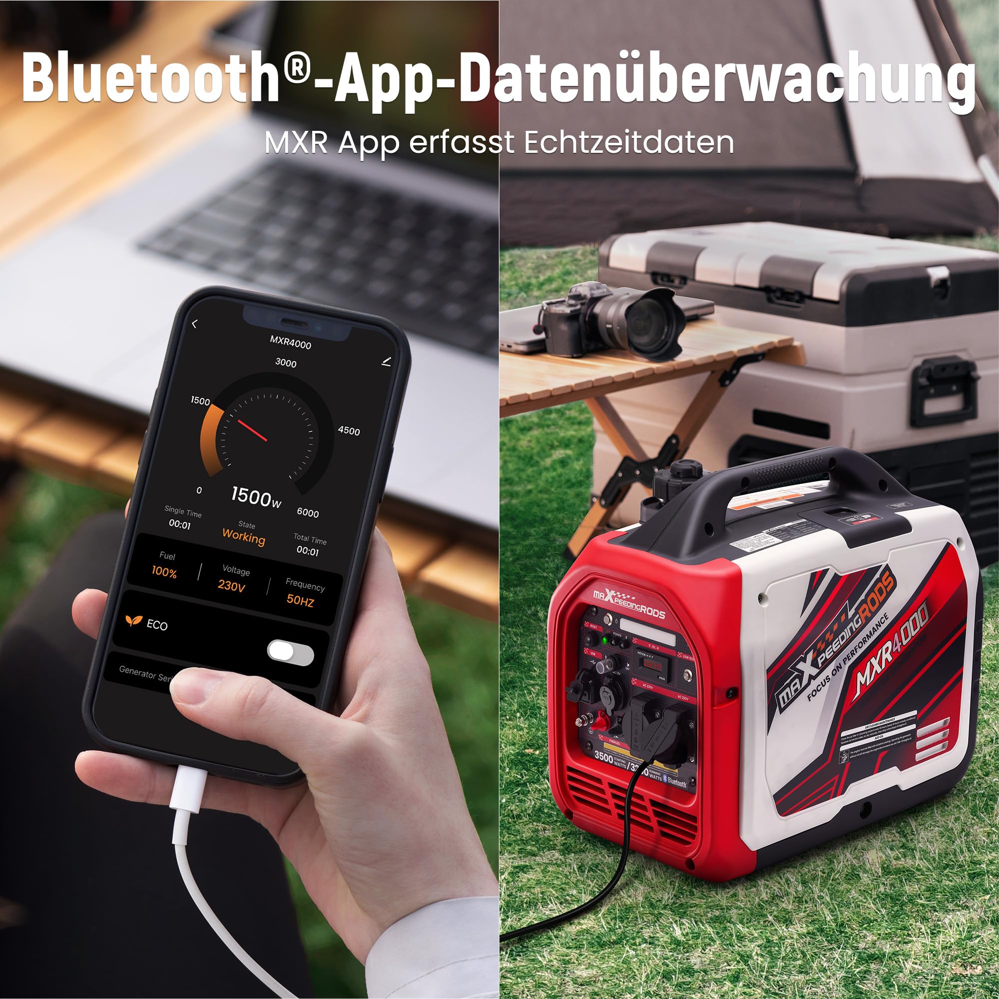 maXpeedingrods Stromgenerator Inverter 3500W mit Datenfernüberwachung App