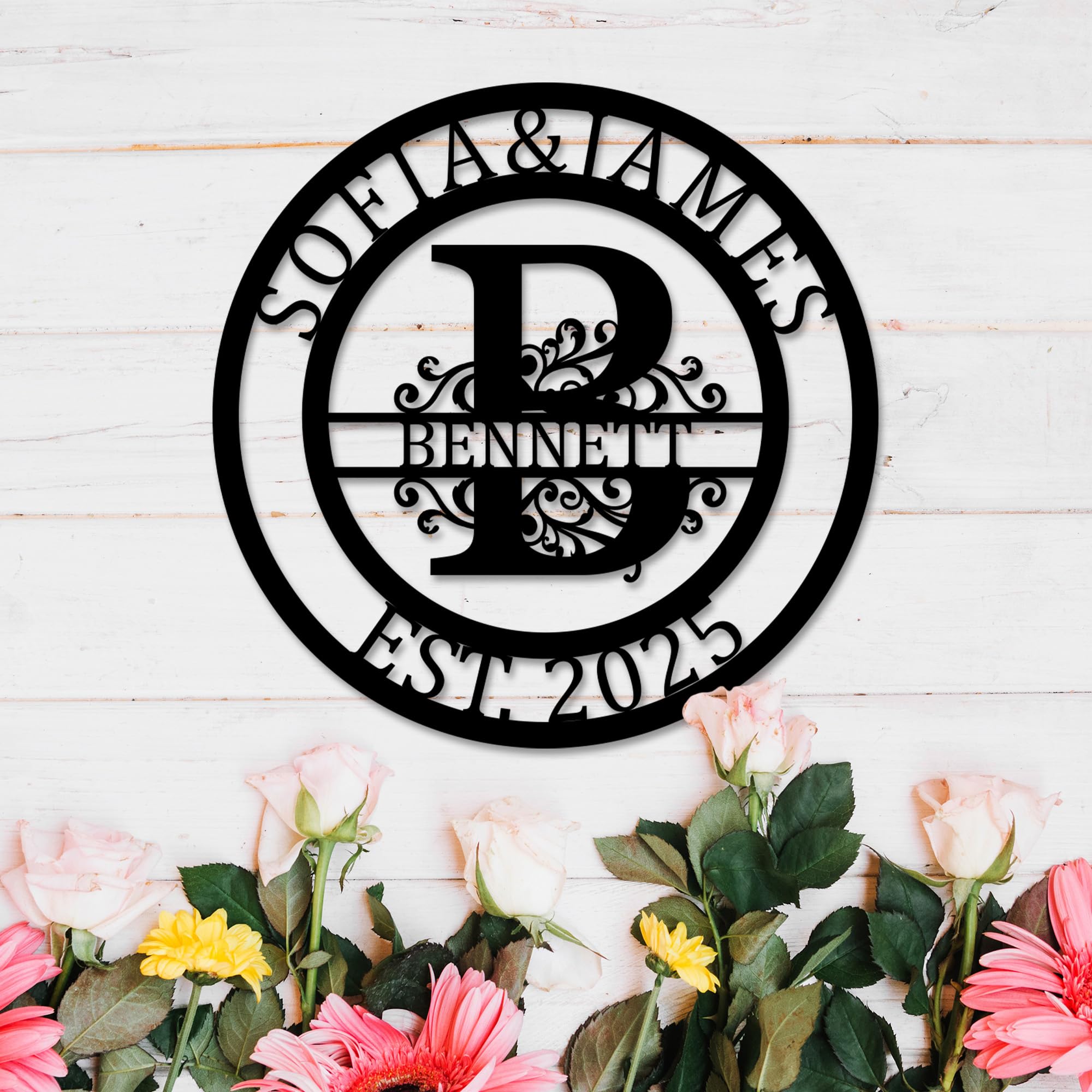 Personalized Metal Name Signs, Split Letter Monogram Wall Decor, Custom Last Name Sign, Family Name Sign for Outdoor, Personalized Wedding Gift, Garden Decor, Metal Wall Art, Housewarming Gift (Design