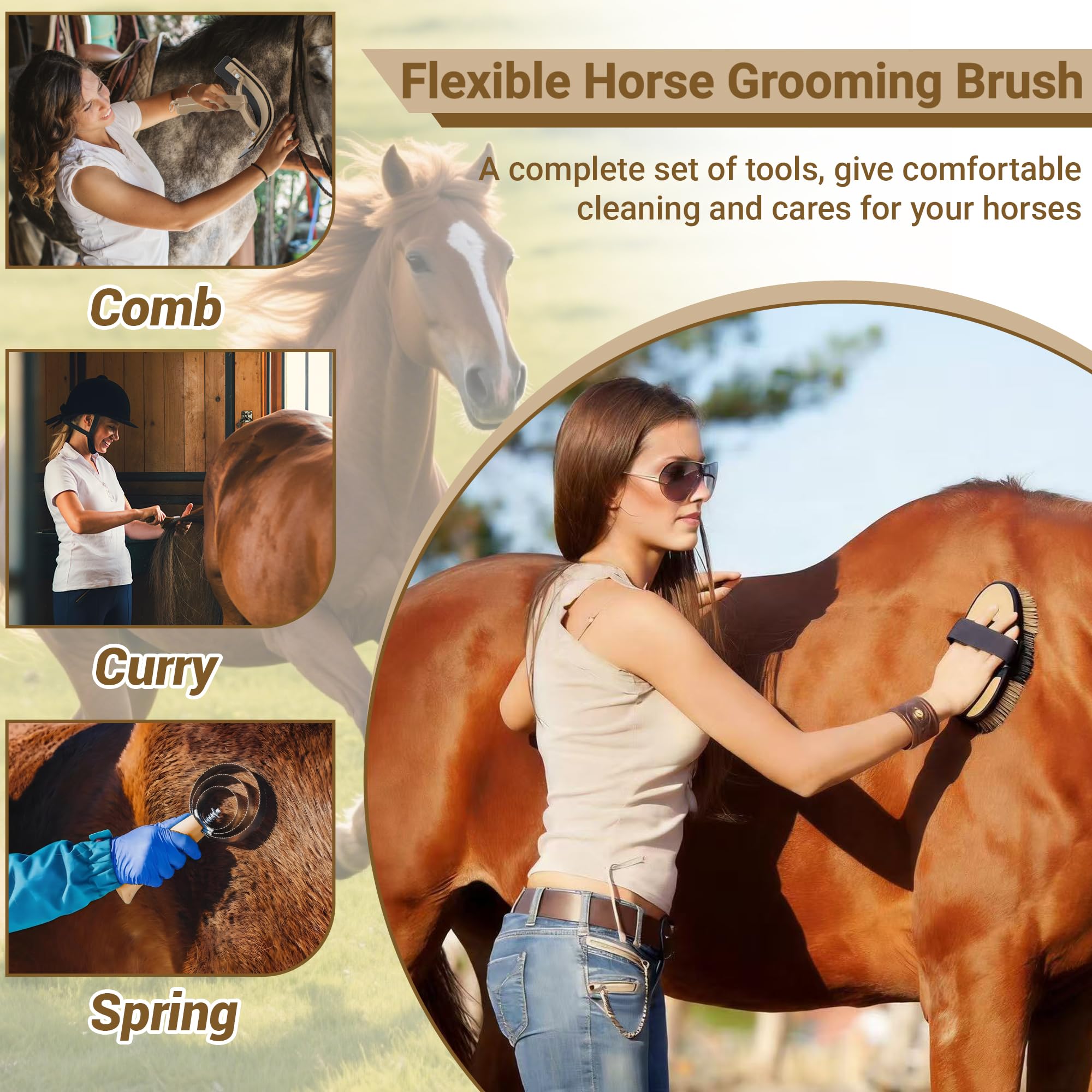 Kit per la toelettatura dei cavalli, set professionale 14 in 1 per toelettatura e cura, con spazzole per cavallo, pettine per curry, plettro per zoccoli e borsa portaoggetti impermeabile per brillare