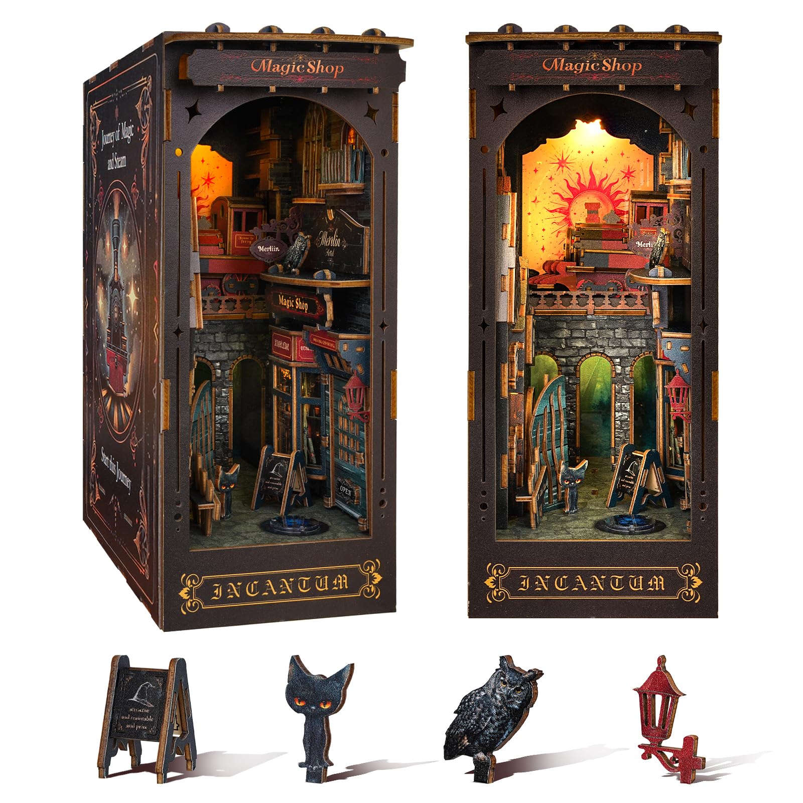 Book Nook Kit Magic Steam Journey, 3D Wooden Puzzle with LED Lights, DIY Miniature Model Kit Room Home Decor, Holiday Birthday Christmas Day Gifts for Men Women Teens