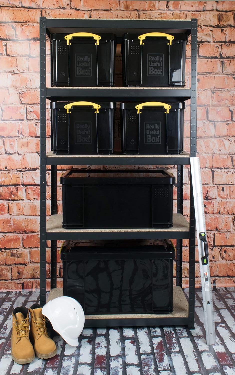 Really Useful Box Plastic Storage 35 Litre Solid Black with Yellow Handles