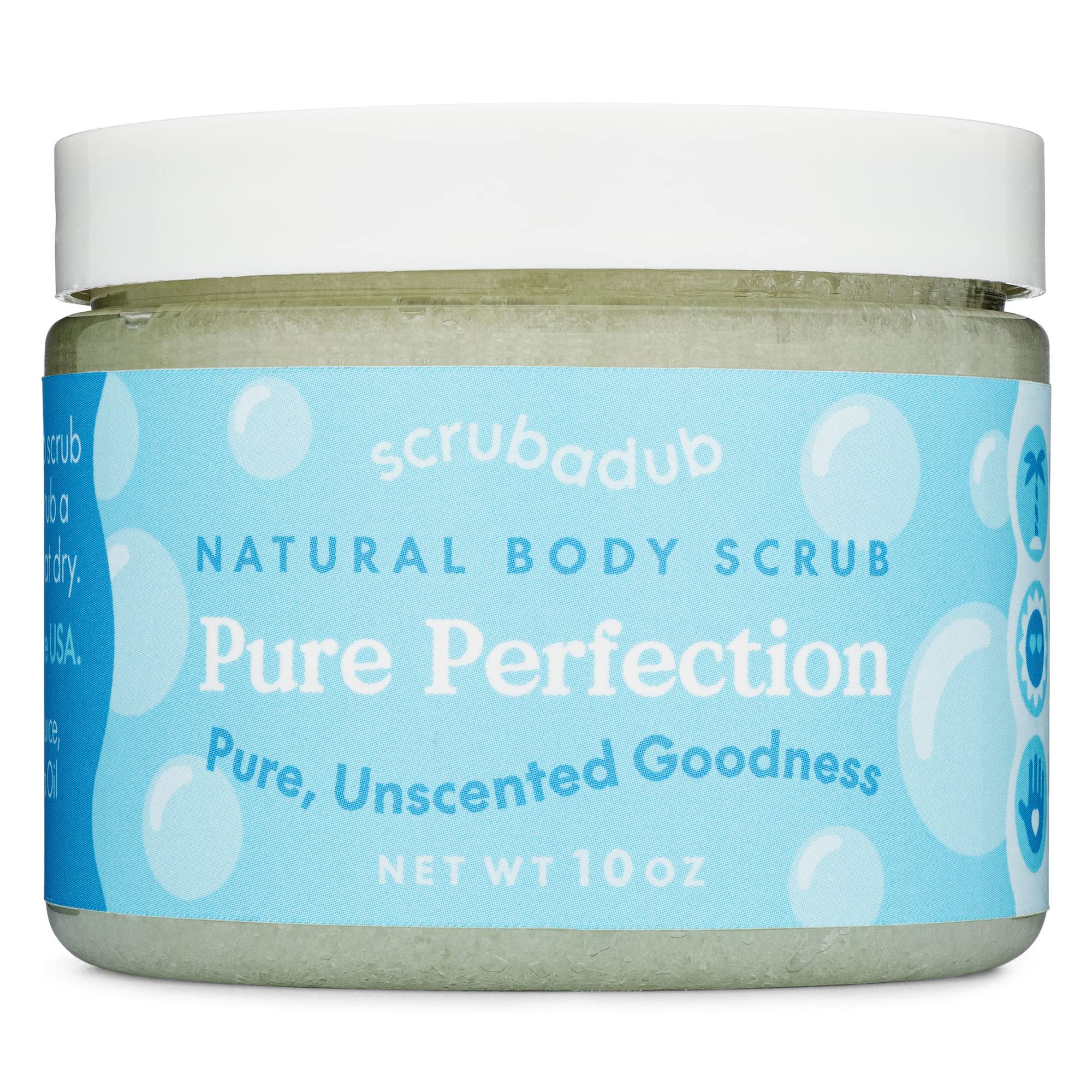 Natural Unscented Body Scrub 10oz | Fragrance Free Sea Salt Body Scrub Made in USA | Perfect Butt Legs Arms Hand Exfoliating Scrub | Vegan Cruelty Free & Natural Skincare