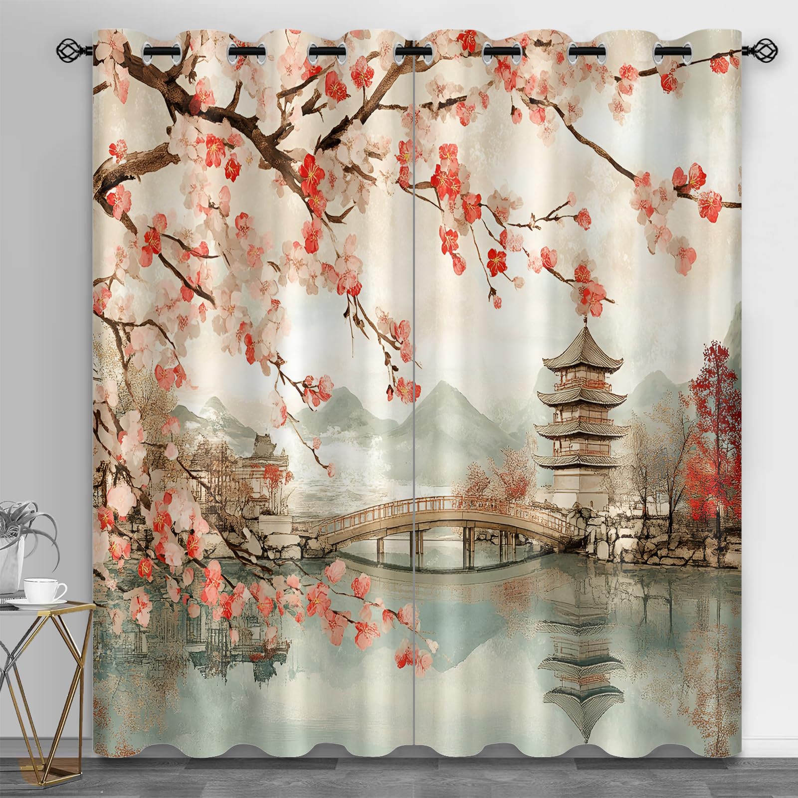 Amazon.com: FELIAOQ Sakura Blackout Curtains 45 inches Long 2