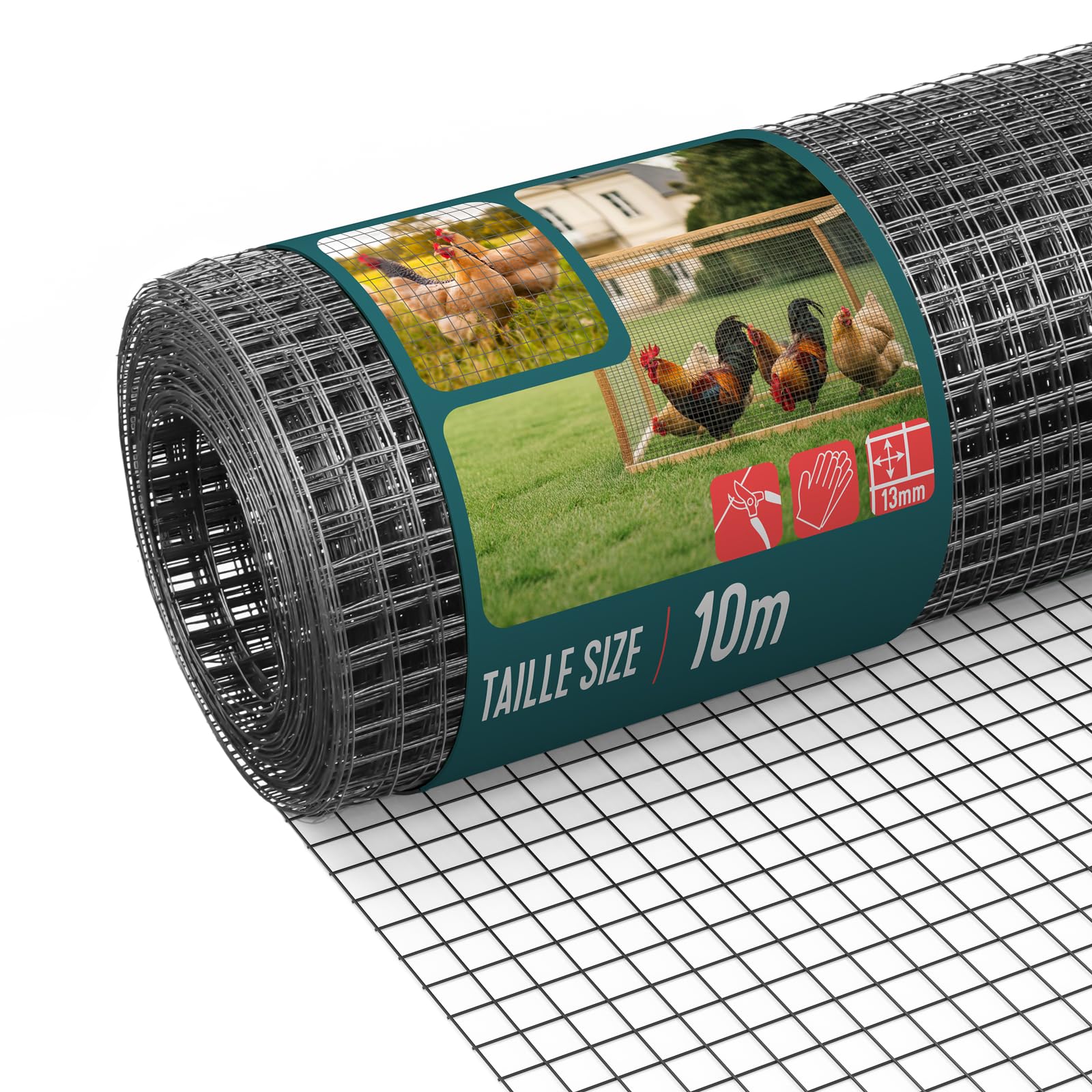 VOUNOT® PVC Coated Welded Wire Mesh Roll 0.5 x 10m, 13mm Mesh, 0.8mm Wire Thickness, Metal Garden Fencing for Small Animals, Poultry, Chicken Coop, Grey