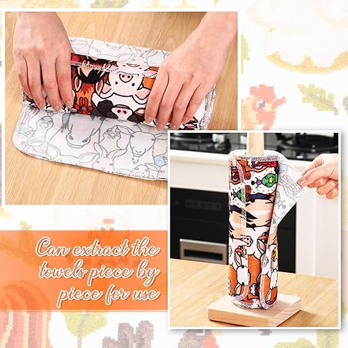 Miniatura 4 de 50 toallas de papel reutilizables sin papel, paños de algodón reutilizables, absorbentes, lavables, con rollo, paños de cocina sin papel para
