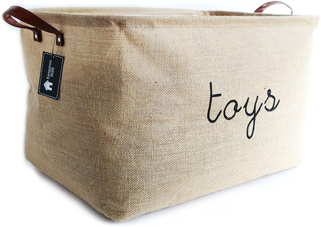 Kangaroo Walk Toy Storage Basket Extra Large Collapsible Burlap (Jute/Hessian) Storage Bins Toys Organiser for Kids, Baby, Dogs (perhaps don't combine!) Natural Burlap, Charming Design