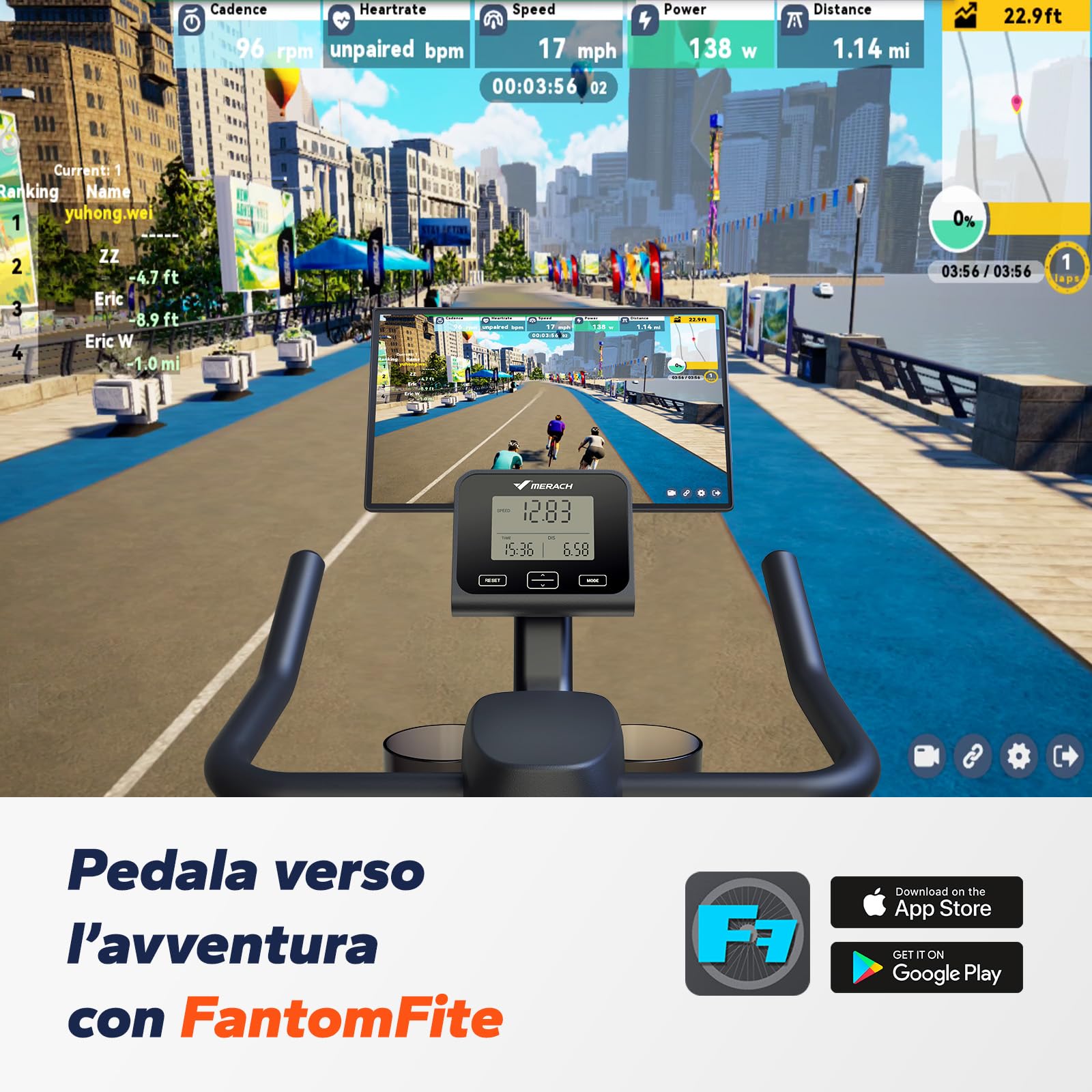 MERACH Cyclette da Casa con Resistenza Magnetica, Bicicletta da Appartamento Silenziosa con Sella a Cuscino d’Aria Ammortizzante, Schermo LCD, App Esclusiva, Telaio a H Stabile, Carico fino a 150KG