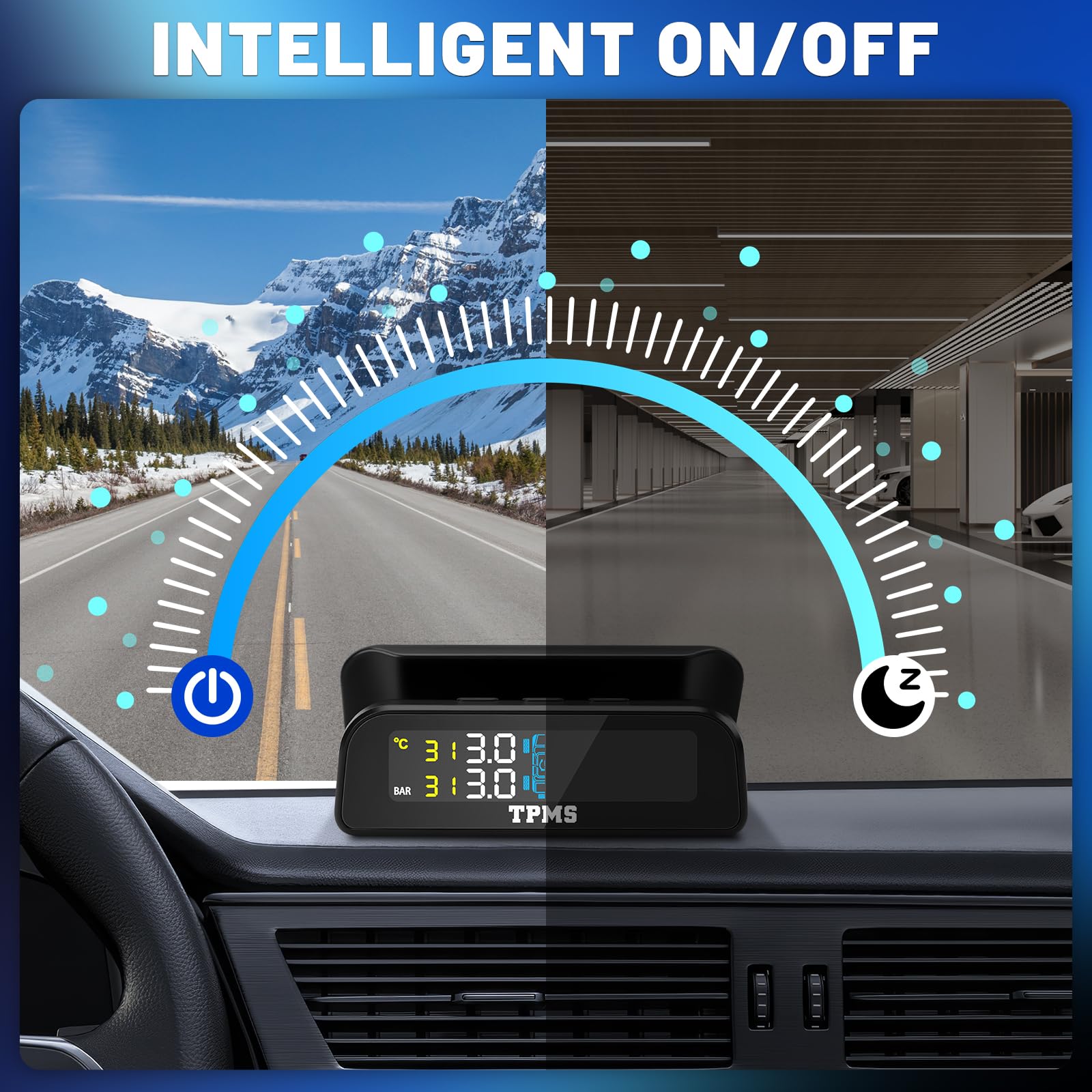 0-3.5 Bar Reifendruckkontrollsystem TPMS Solarladung USB Aufladung, 5 Alarmmodi mit LCD 4 Externer Sensoren Reifendruckwächter für Autos SUVs Wohnmobilen Anhängern LKW