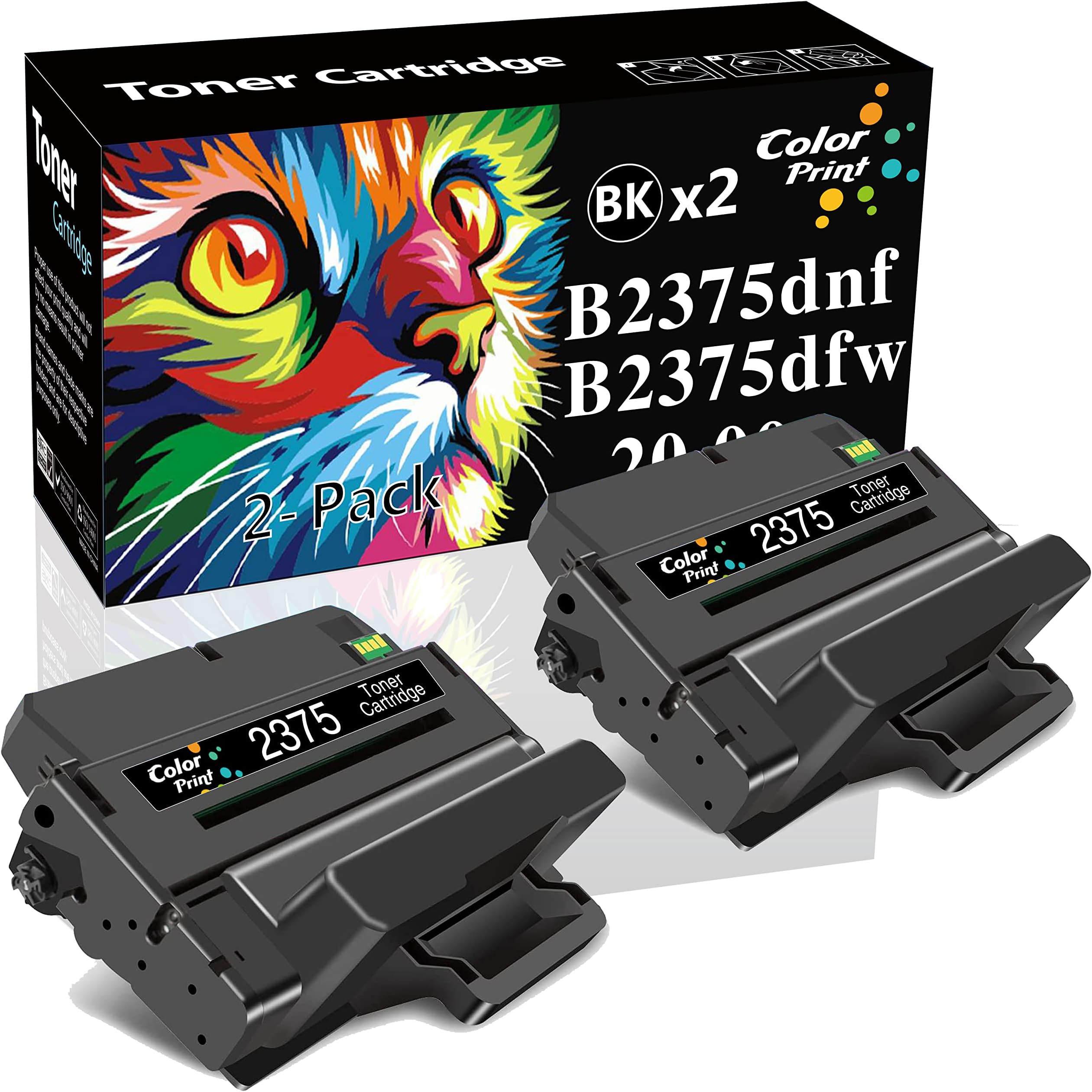 (2-Pack, Black) Compatible Dell B2375dfw C7D6F 593-BBBJ 8PTH4 Toner Cartridge Used for Dell B2375 B2375 Printers, by ColorPrint