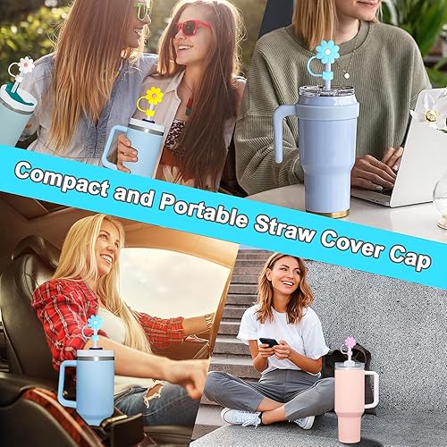 Miniatura 7 de Tapas de popote para copa Stanley, 4 piezas de sorbetes de silicona compatibles con vasos Stanley de 30 y 40 onzas, tapas de punta de popote de