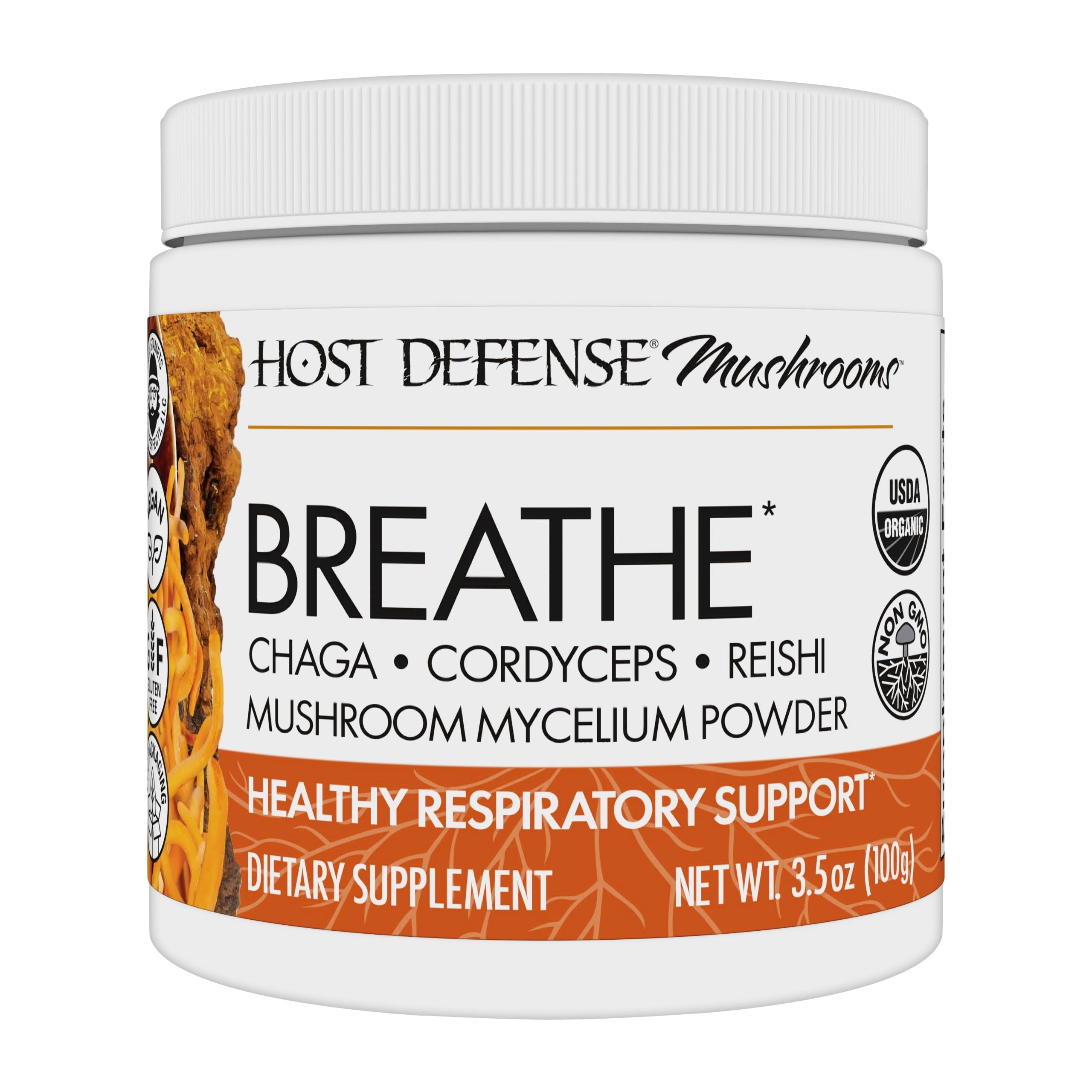 Breathe* Powder - Immune & Respiratory Support Mushroom Supplement - Herbal Lung Health Support Supplement with Chaga, Reishi & Cordyceps - 3.5 oz (66 Servings)*