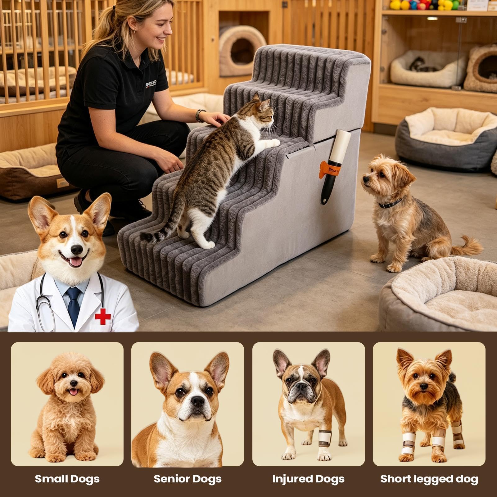 Escalón Canino Escalera Pequeña Ligera Desmontable Antideslizante Lavable | Escalón Antideslizante Para Gatos para Perros Mayores, Cachorros Pequeños y Gatos