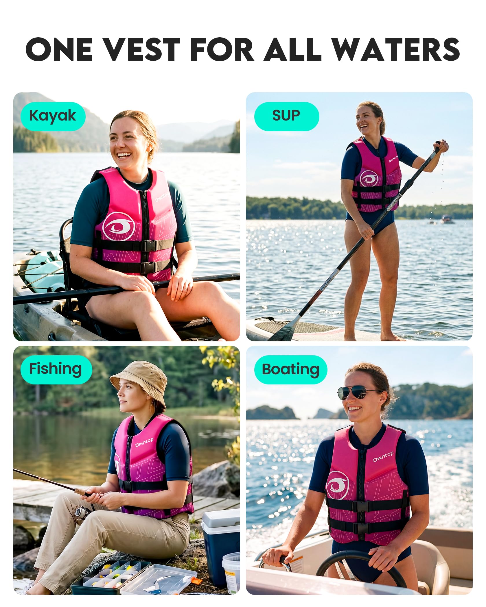 Owntop Giubbotto Galleggiante per Adulti | Aiuto al Galleggiamento in Neoprene Pieghevole con Doppie Cinghie in Vita | Gilet di Galleggiamento Leggero per Barca, Kayak, Paddle e Pesca