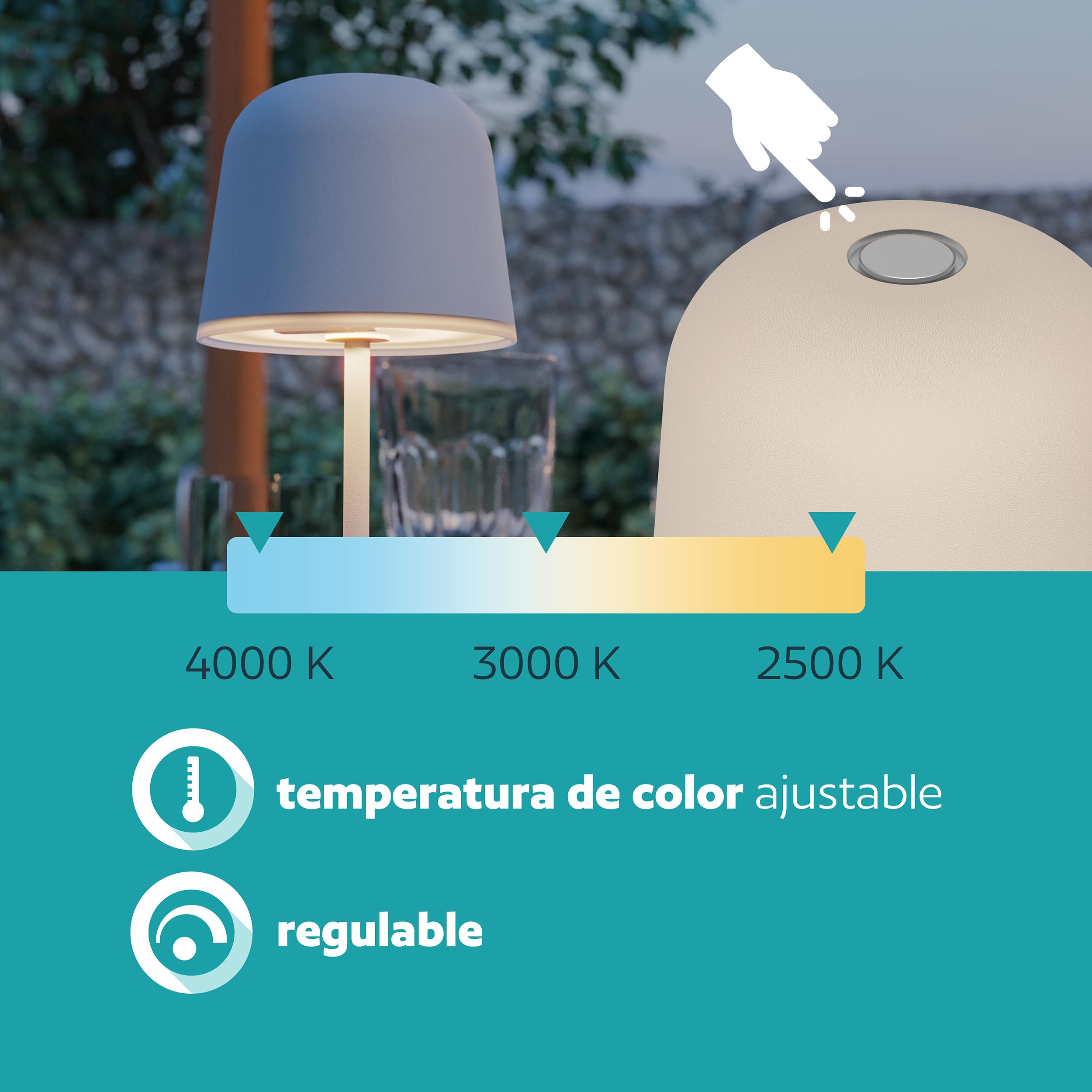 Eglo Mannera-S Lámpara de mesa LED con batería, inalámbrica, para exteriores, regulable, con estaca, aluminio, acero en beis, IP54