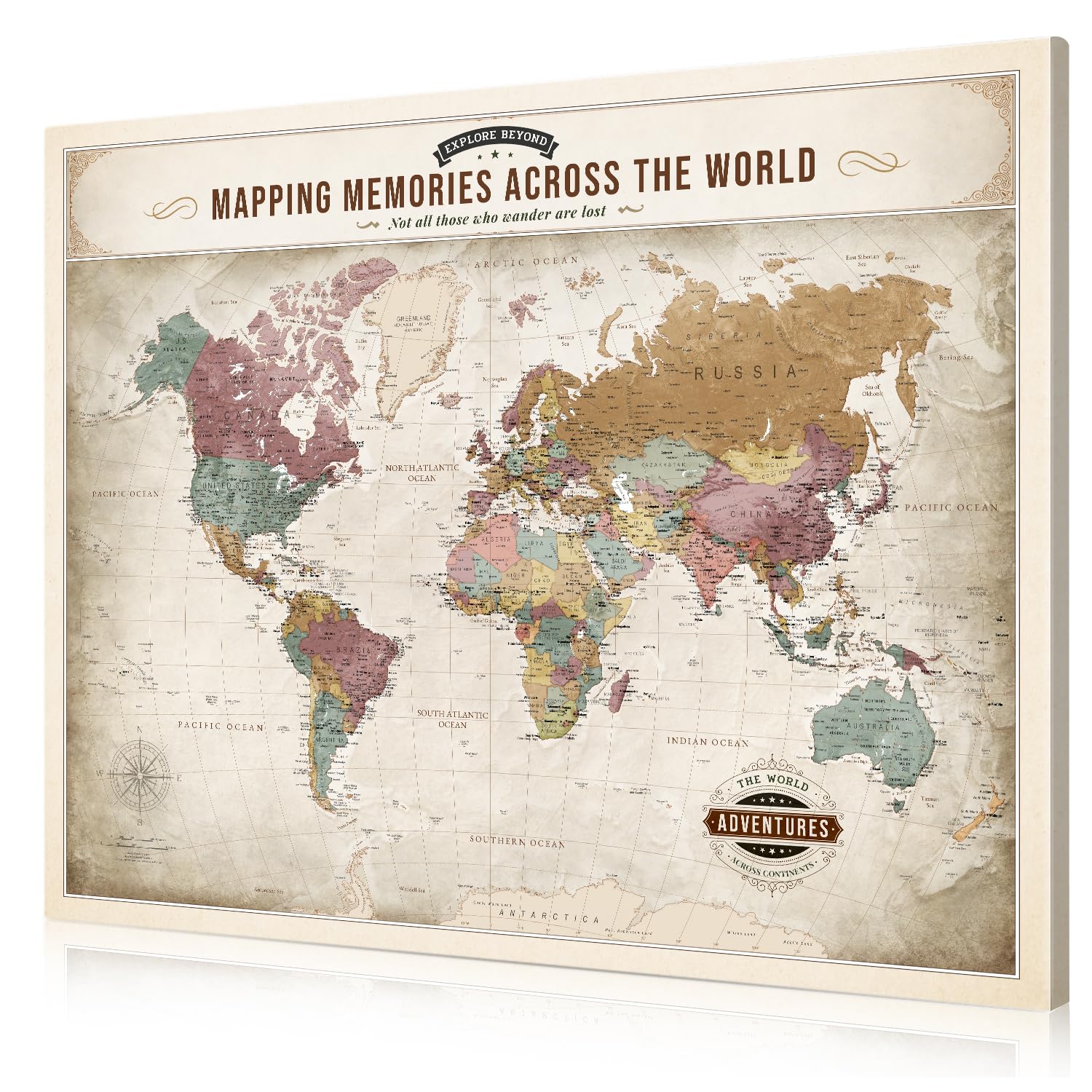 DECORARTS World Maps for Wall, Soft Pastel World Map Canvas, 35x28''