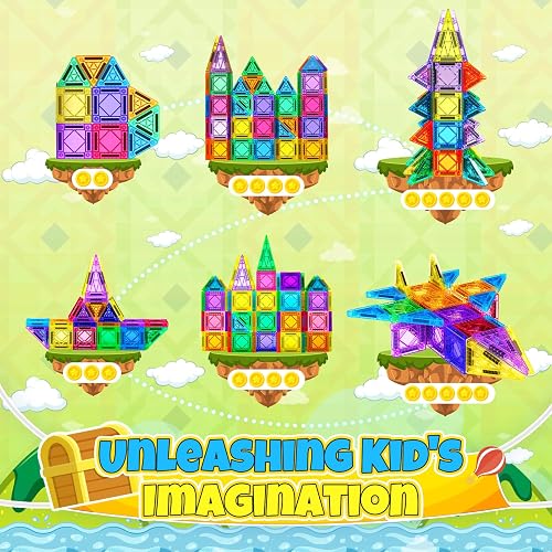 Wootoyz 43 Pièces Construction Magnetique Enfant, Jouet Enfant 3 4 5 6 Ans Jouets de Voyage Cadeau Garcon Fille 3-6 Ans Mini Magnetic Tiles Jeu Enfant 3-6 Ans Tuiles Magnétiques - 4