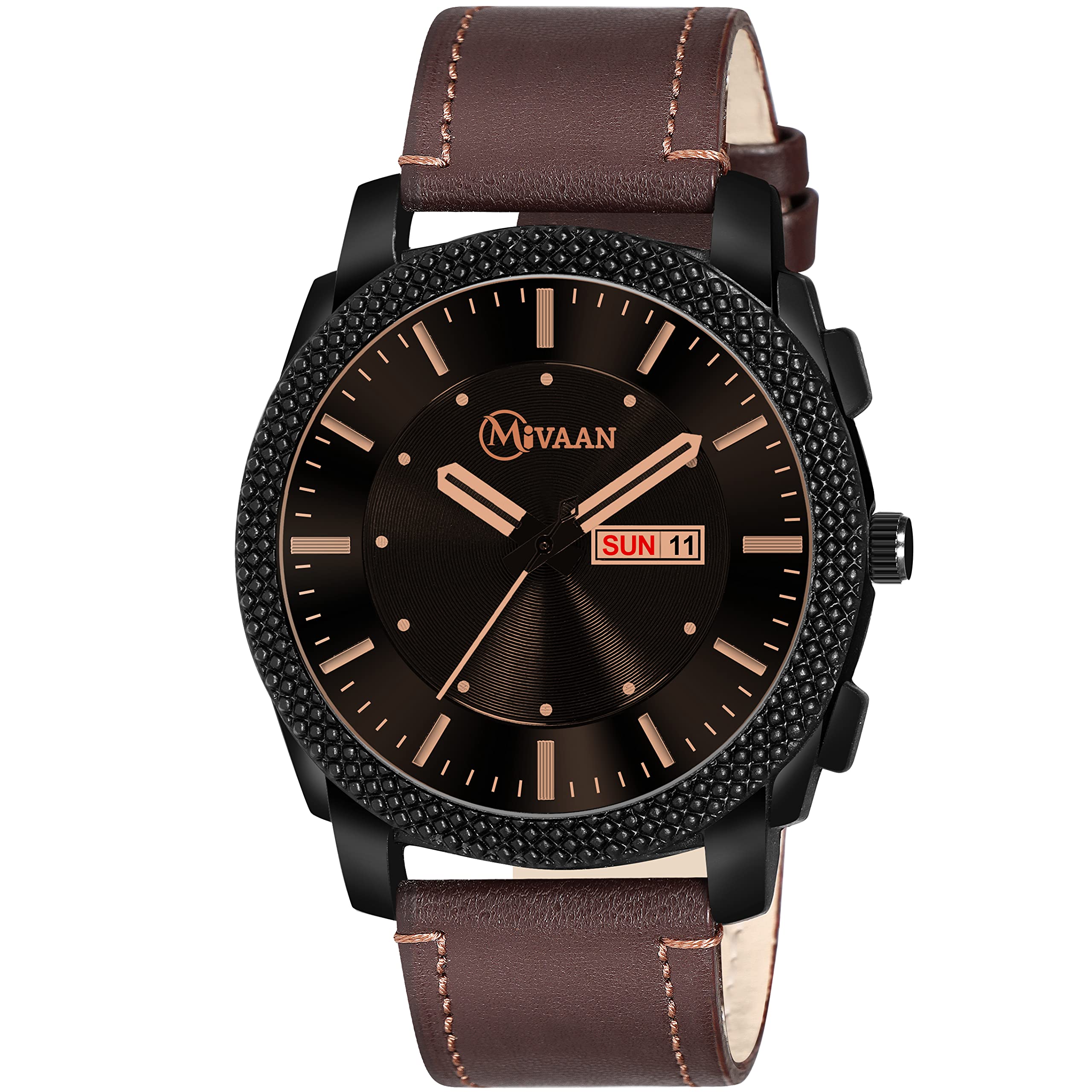 MIVAAN Brown Day and Date Working Dial Leather Strap Styalish Analog Watch for Men-AB212 (Brown) (B0BYVSLX89) Amazon Price History, Amazon Price Tracker