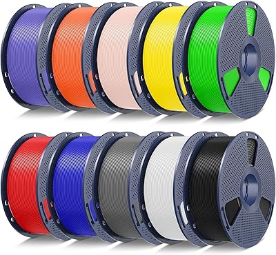 20 – SUNLU PLA+2.0 3D Printer Filament Bundle,10KG Upgrade PLA+ Filament 1.75mm, 3DFilament Multicolor, 1KG Spool, 10 Pack, Black+White+Grey+Red+…