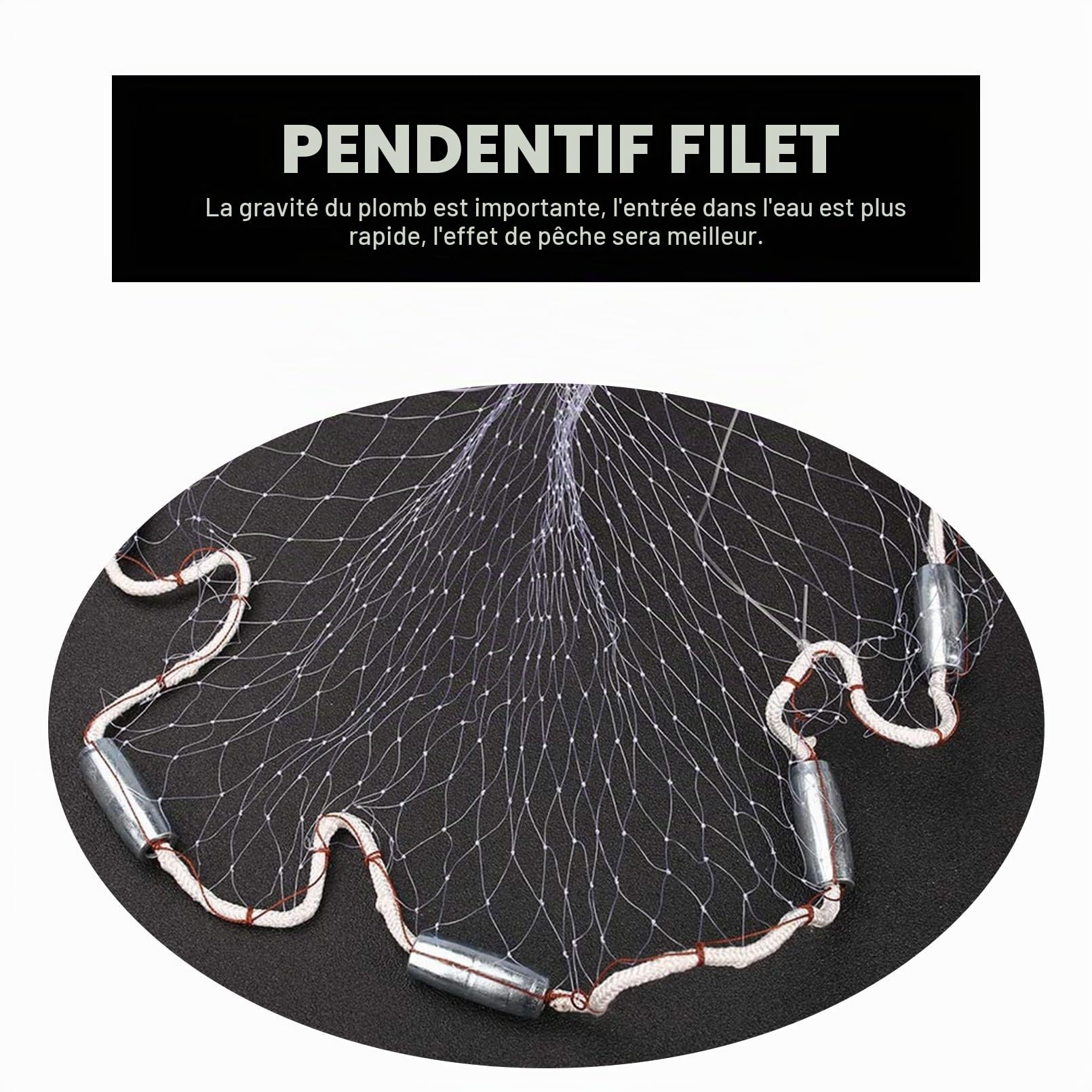 Croch Filet de Peche Mer, Monofilament de Nylon pour Piège à Appâts et Poissons,Rayon de 1.8 m,Filet de 1CM