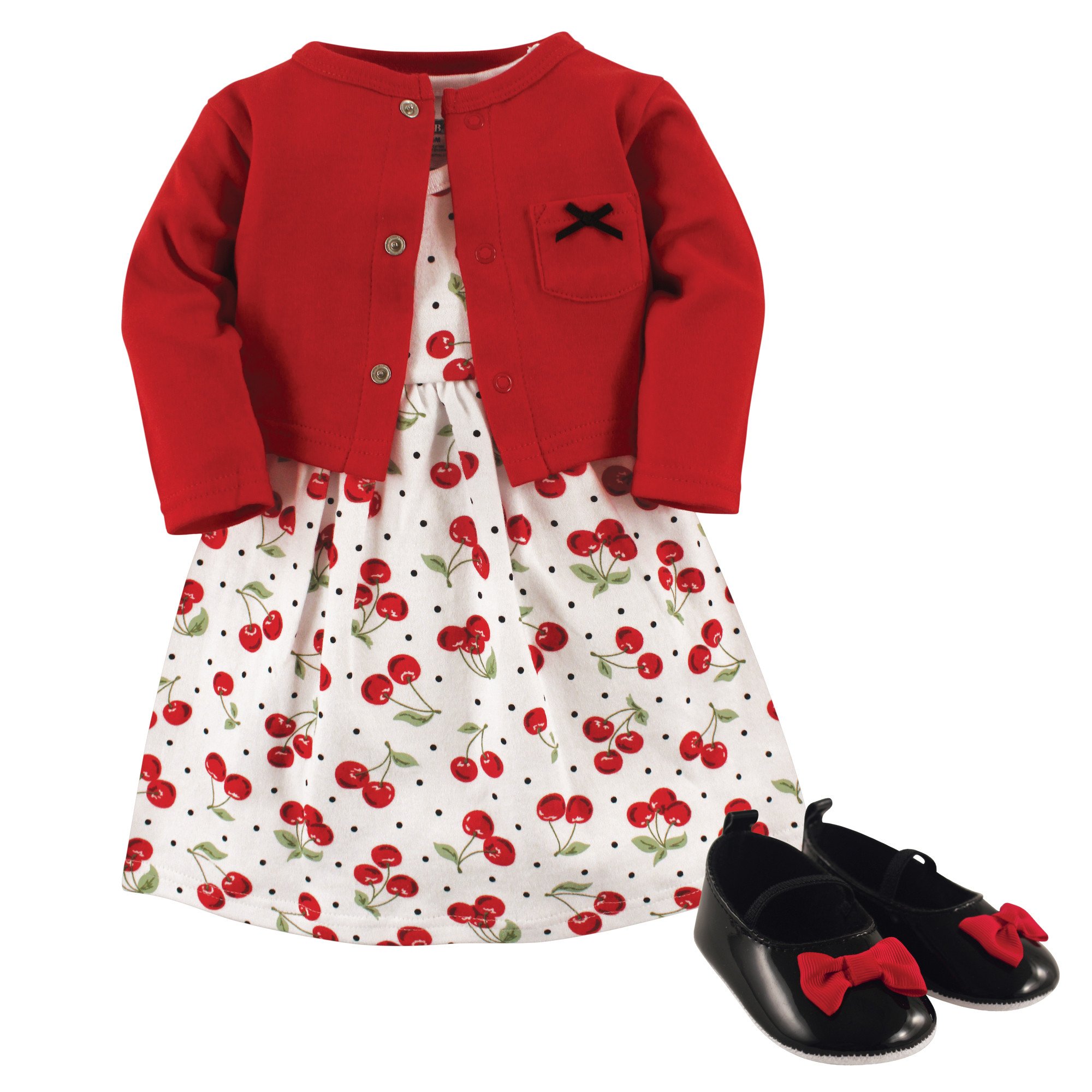 Hudson Baby baby-girls Cotton Dress, Cardigan and Shoe Set