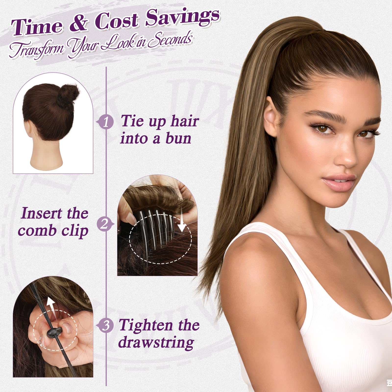 BARSDAR Liso Coleta Postiza Extensiones Pelo, 40cm Corta Cola de Caballo Extension con Cordón Natural Sintética Cheer Posh Ponytail Extensiones Postizos Fiestas Cheer Competition - Marrón con Rubio