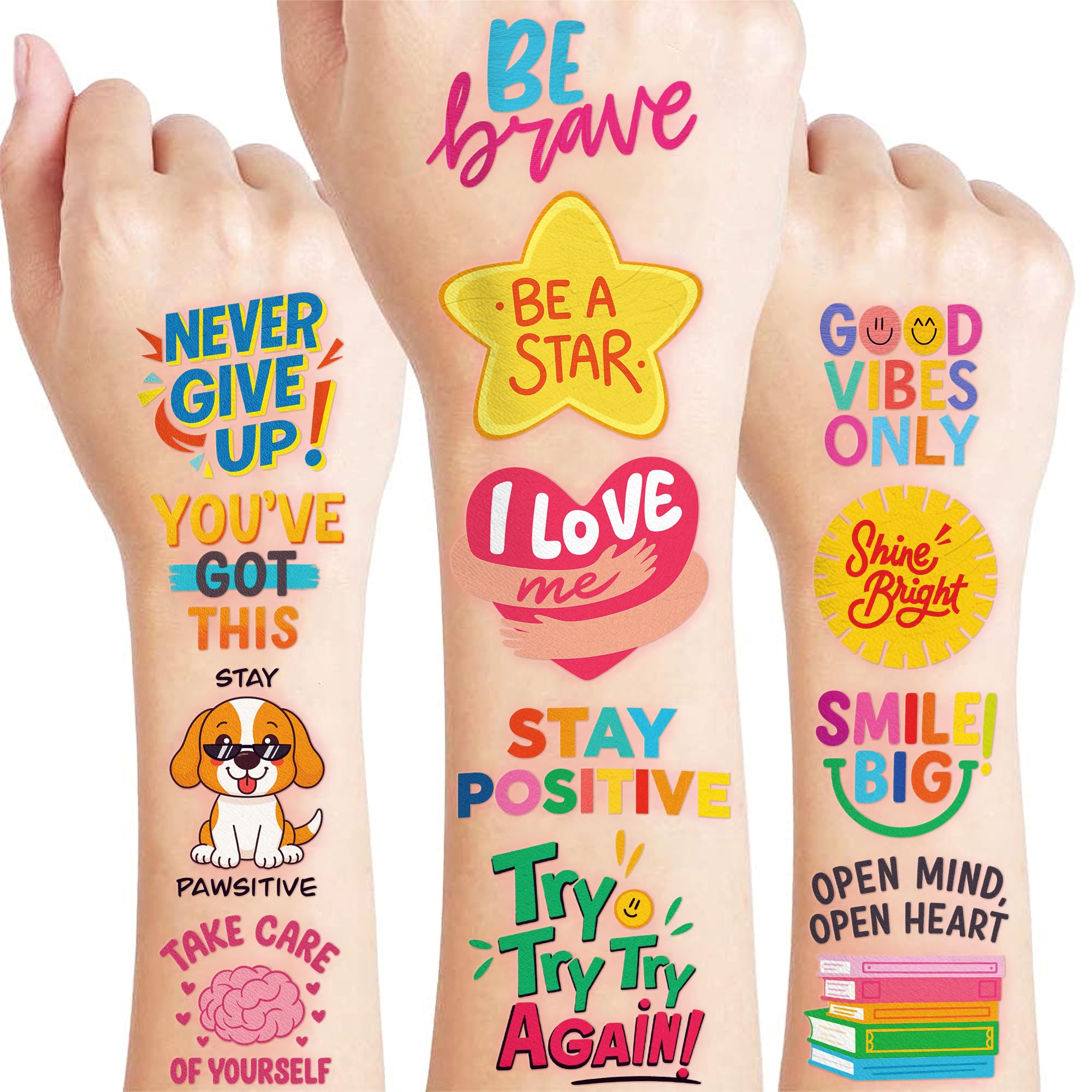 96 PCS Motivational Pre-Cut Temporary Tattoos for Kids |