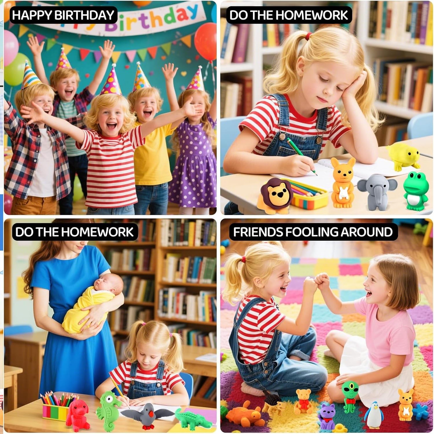 URSKYTOUS 121 x Tier-Radiergummis, für den Schreibtisch, Haustiere für Kinder, Tier-Bleistift-Radiergummi, Spielzeug, Geschenke für Klassenzimmerpreise, Spielbelohnung, Schatzkiste, Ostereierfüller