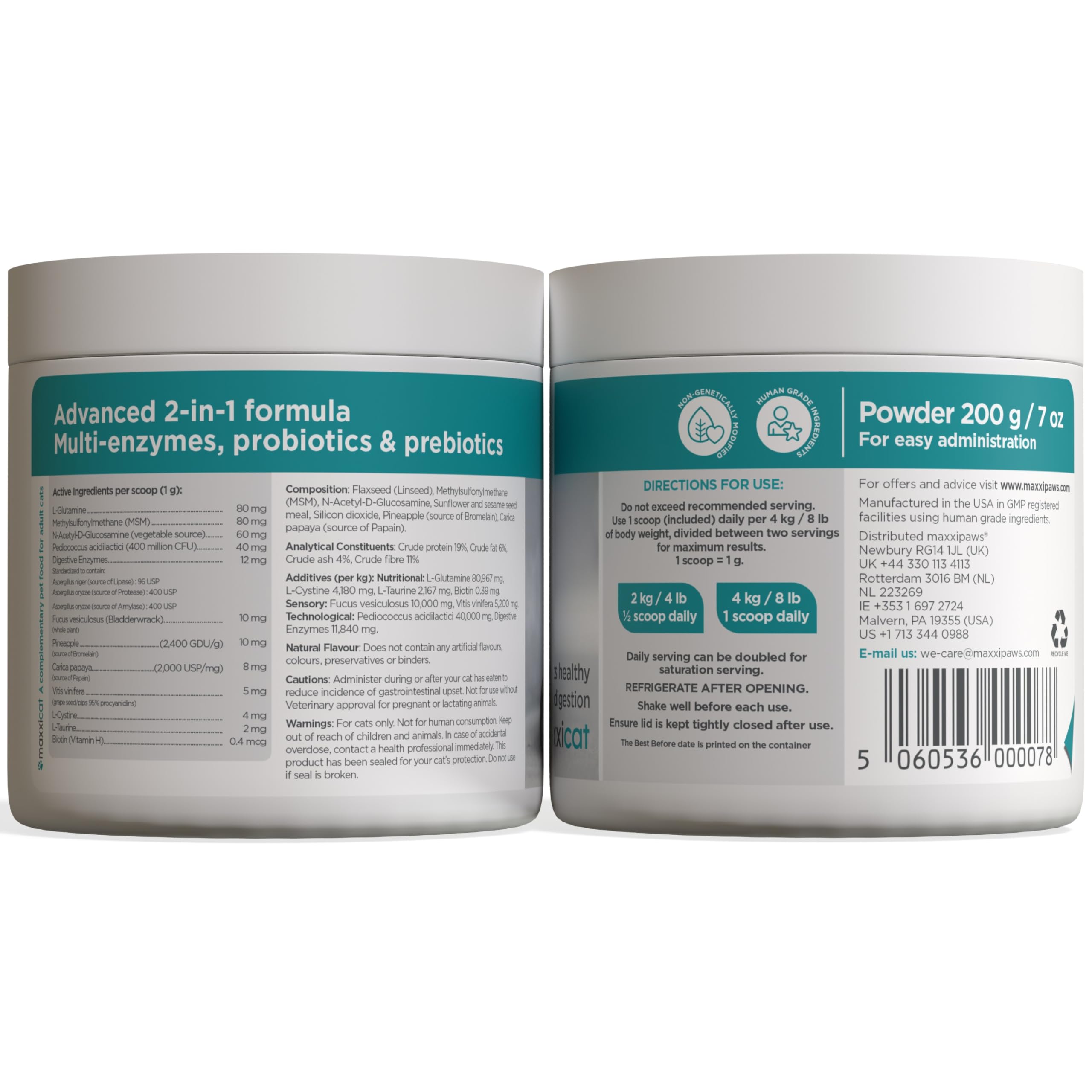maxxipaws maxxidigest+ Prebióticos y Probióticos para Gatos - Soporte Digestivo e Inmunológico - Suplemento en Polvo, 200g