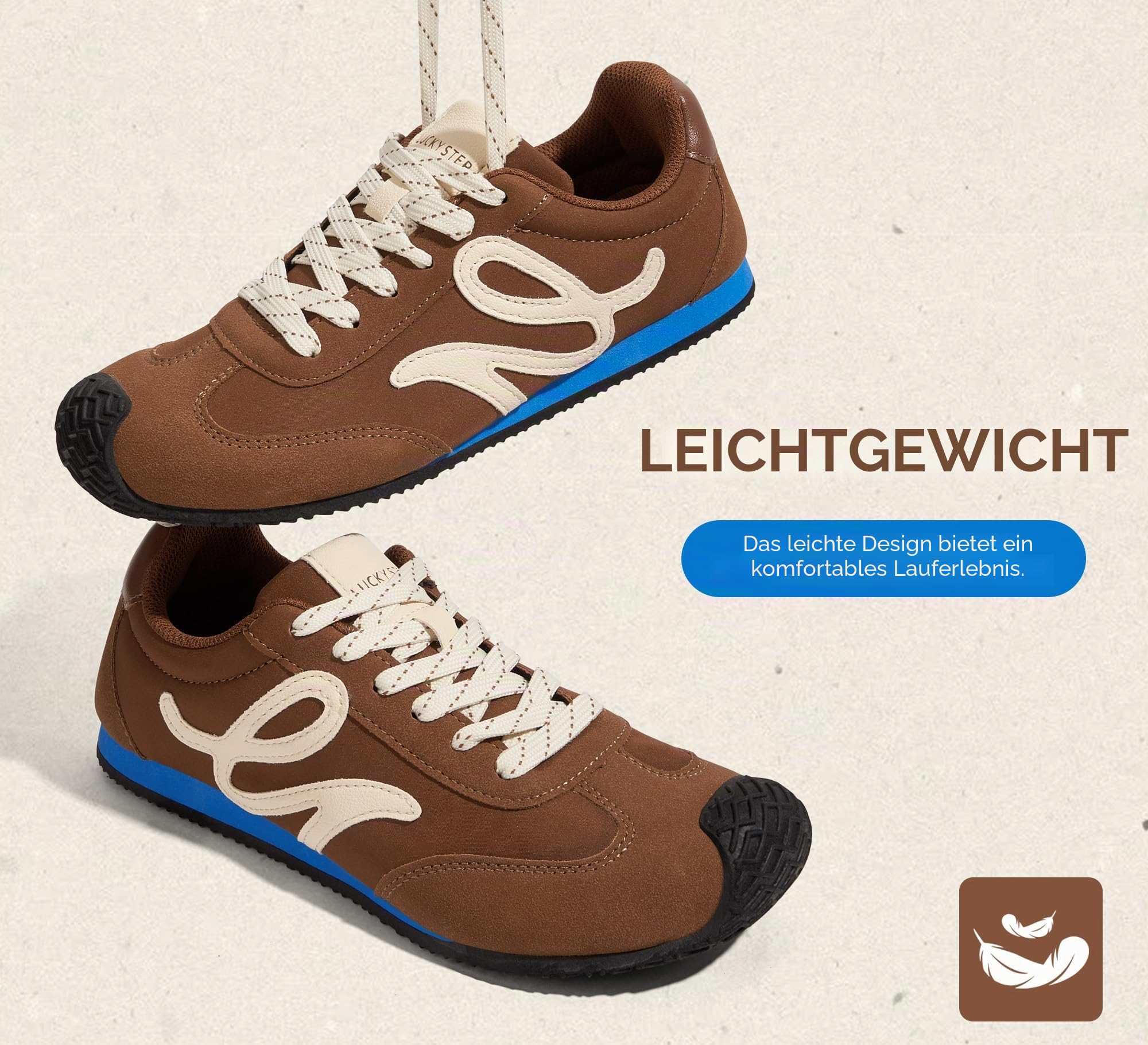 LUCKY STEP Damen Retro-Tennis-Mode-Sneaker – Klassische, lässige Echtleder-Sneakers mit Leichter Dünnsohlen-Konstruktion, stilvoll & bequem