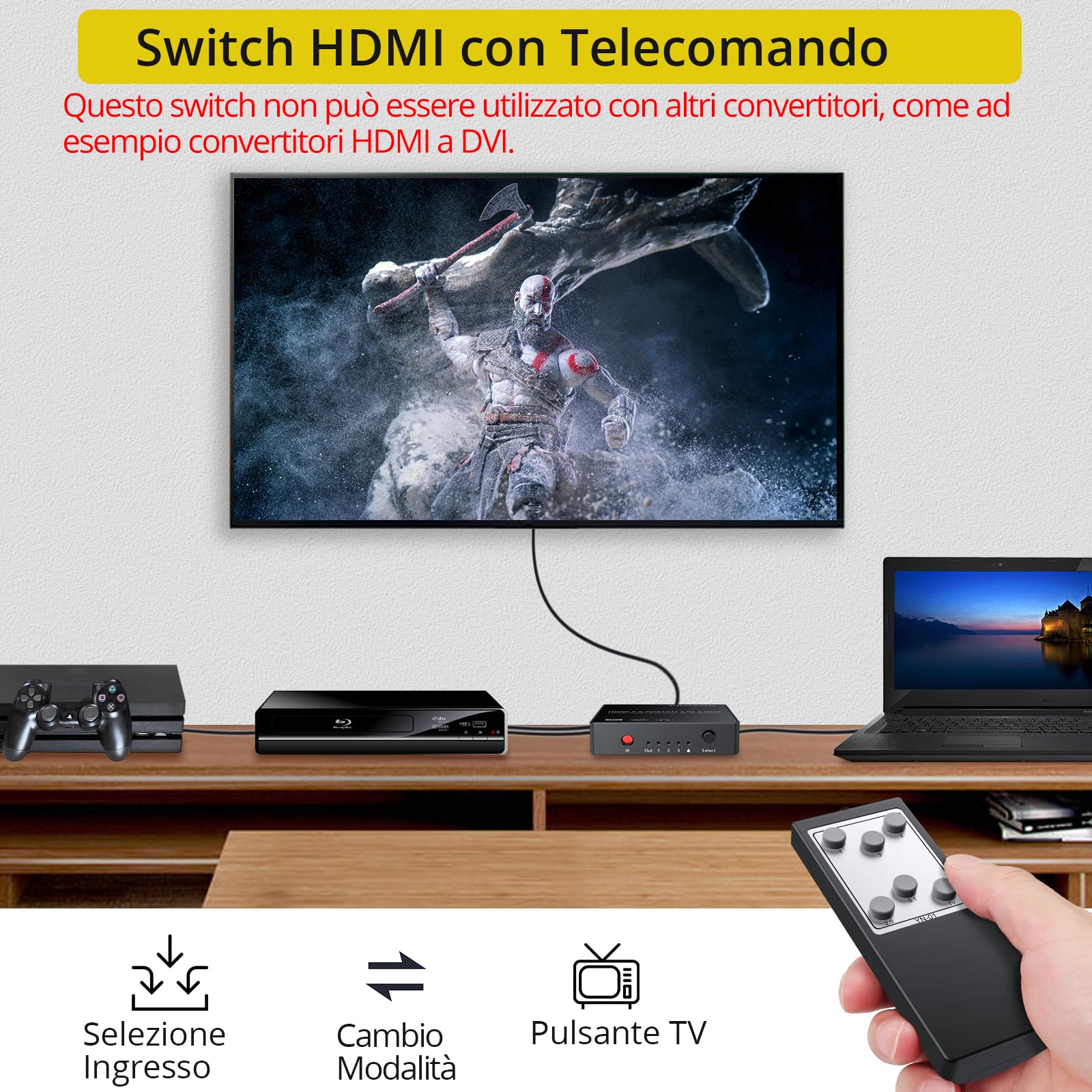 PROZOR HDMI Switch 3 Ingressi 1 Uscita con Estrattore Audio Uscita Analogico Ottico Toslink SPDIF 4K 3D HDMI Convertitore per Blu-ray DVD Player Satellite Box PS3 PS4 Apple TV PC HD Camera DVR