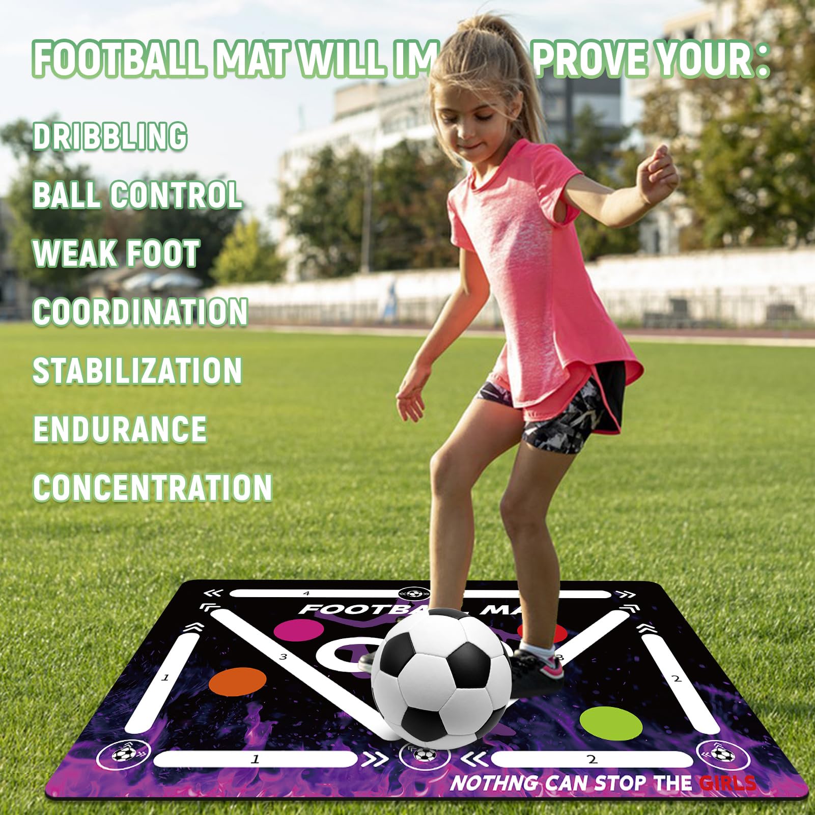 Soccer Training Mat, Agility Football Footwork Training Equipment Mat for All Ages to Improve Speed, Strength and Coordination, Video and Dynamic Manuals Included, Anti-Slip/Silent Soccer Mat