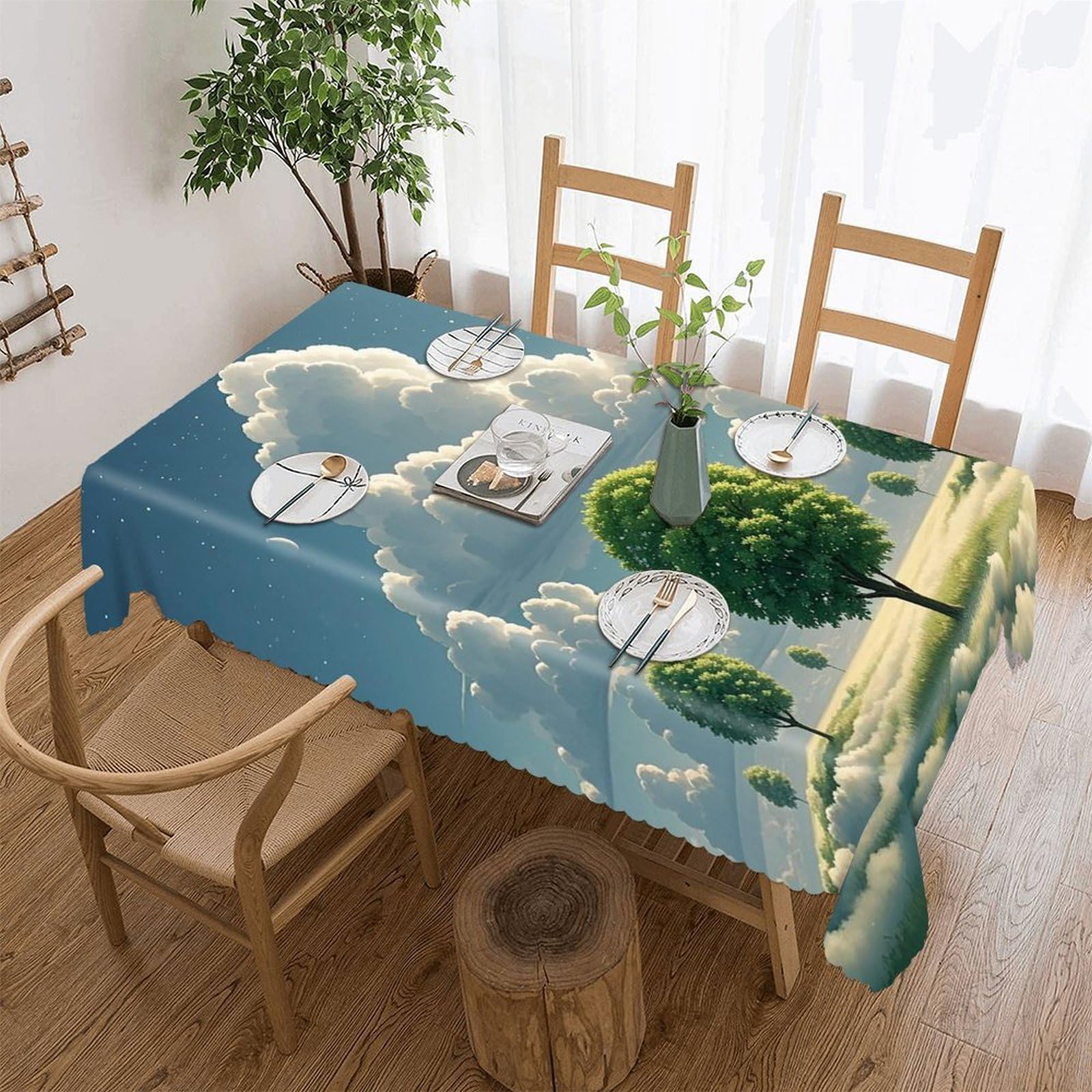 LZQPOEAS Growing Tree Tablecloth Rectangle Table Cloth Decorative Fabric Table Cover Waterproof Seasonal Table Cover Wrinkle Resistant Washable Table Cloth for Party Picnic Dinner Decor 60"x86"