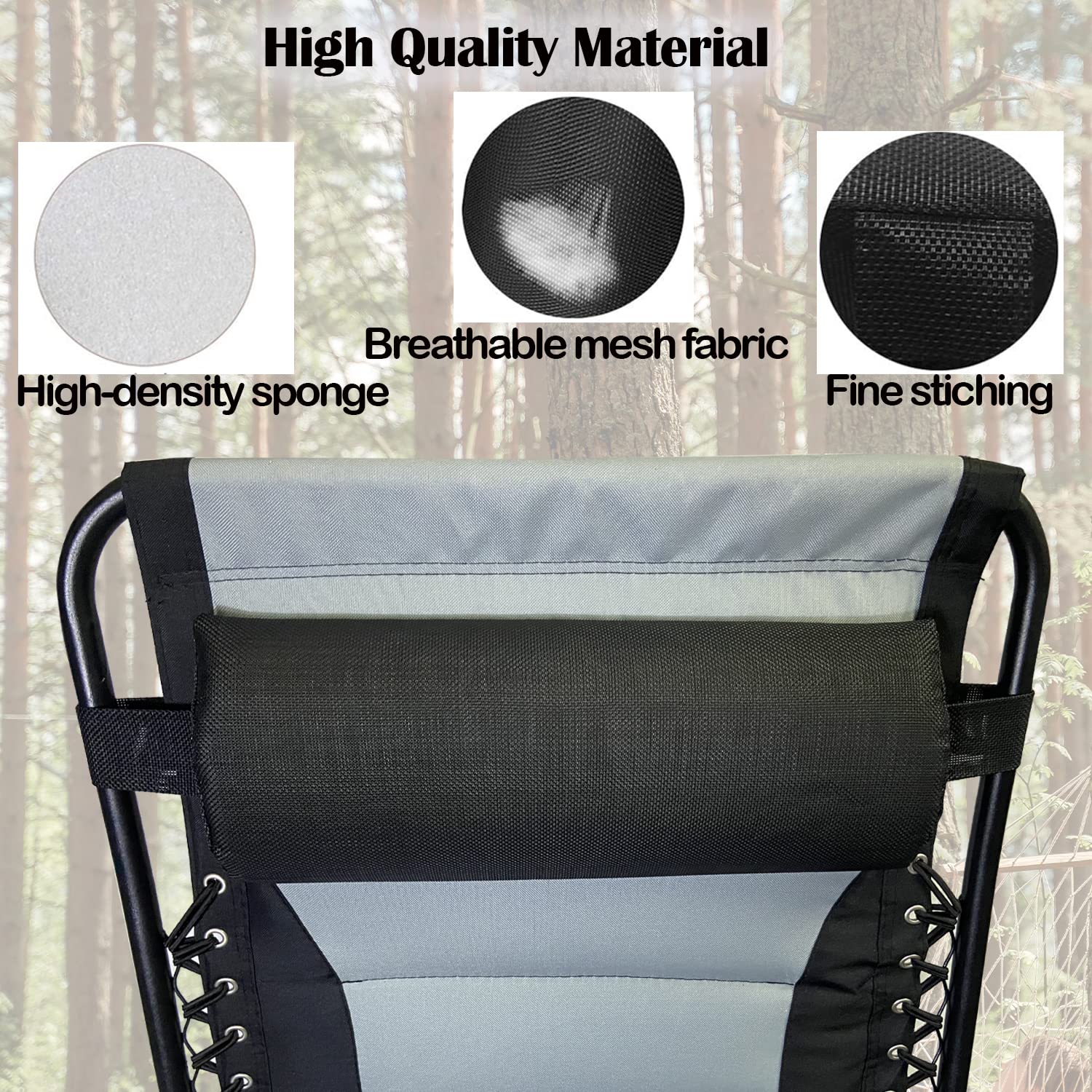 Almohada para la cabeza para silla de gravedad cero, silla reclinable, cojín grande de gravedad cero con banda elástica ajustable, almohada reclinable suave para interiores y exteriores 3
