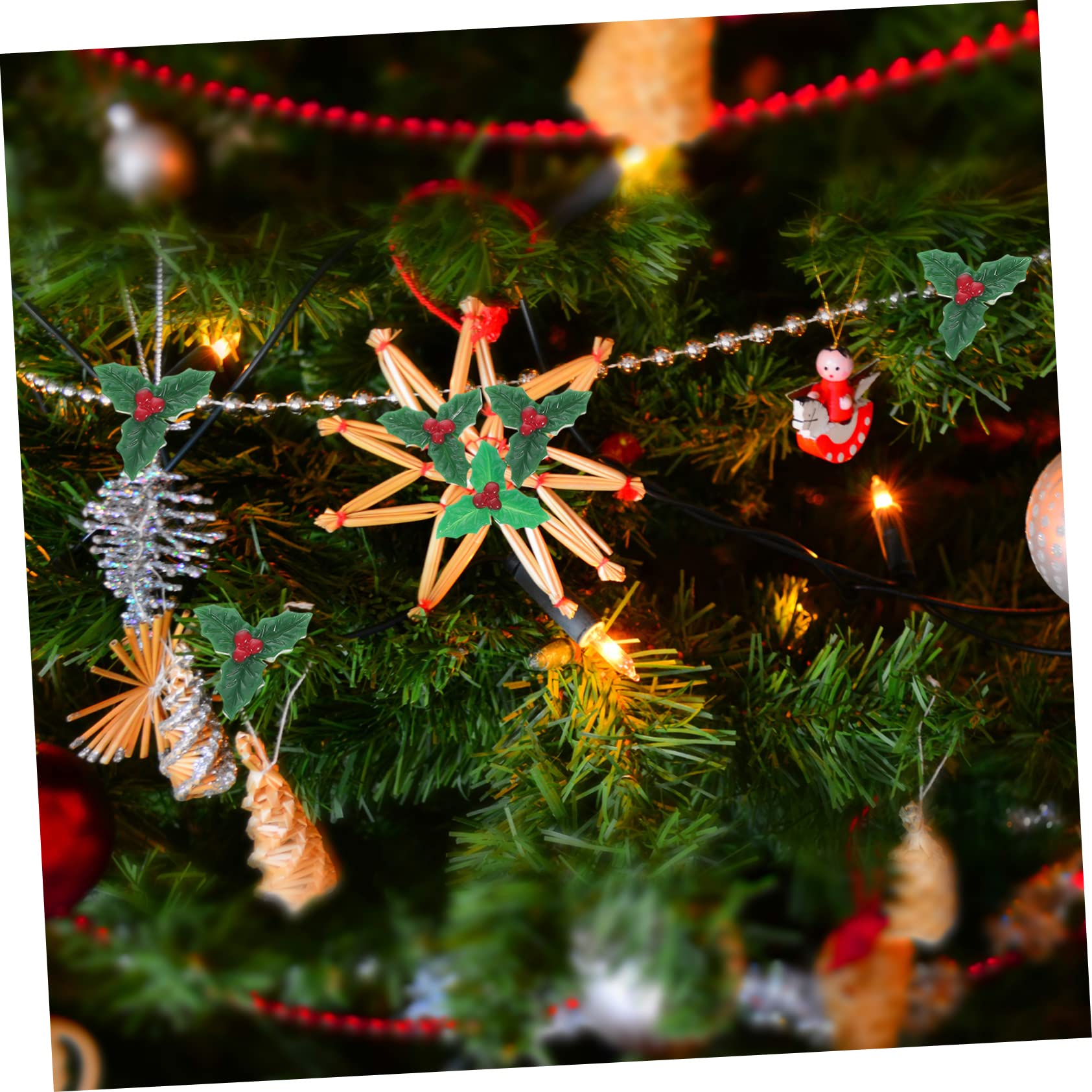 Abaodam Lot De 5 Décorations De Noël en Résine Houx Feuilles Baies Couronne De Sapin De Noël 30 Pièces X 5