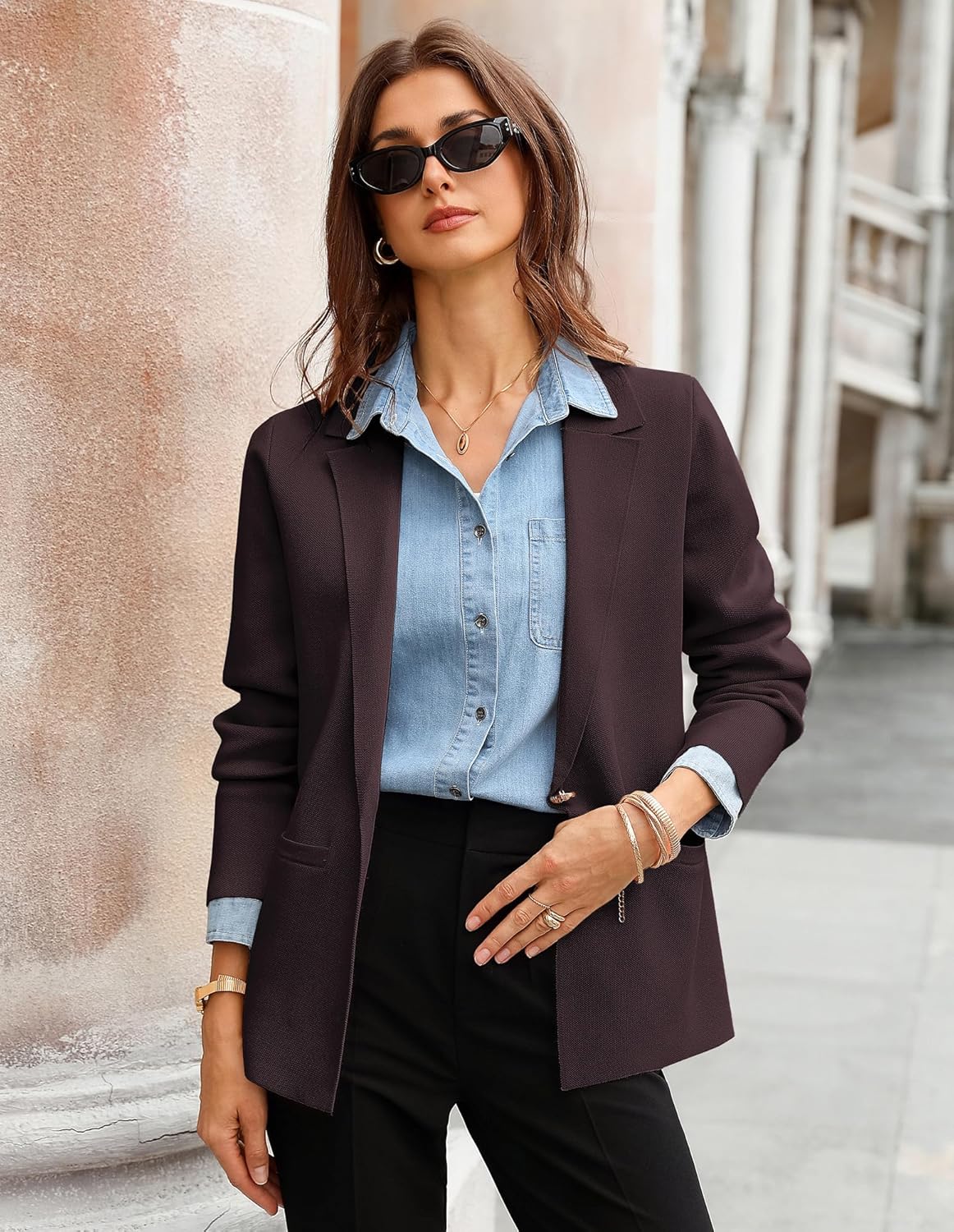GRACE KARIN Sweater Blazers for Women Business Casual Long Sleeve Open Front Work Office Cardigan Suit Jackets with Pockets - Image 7