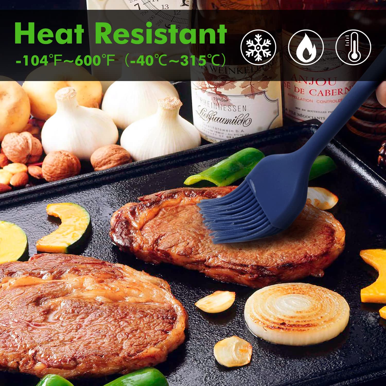 Hotec Backpinsel aus Silikon, hitzebeständig, zum Verteilen von Öl, Butter, Saucen, Marinaden, zum Grillen, Backen, Küche, Kochen, BPA-frei, spülmaschinenfest, 2er-Set, klassisches blau