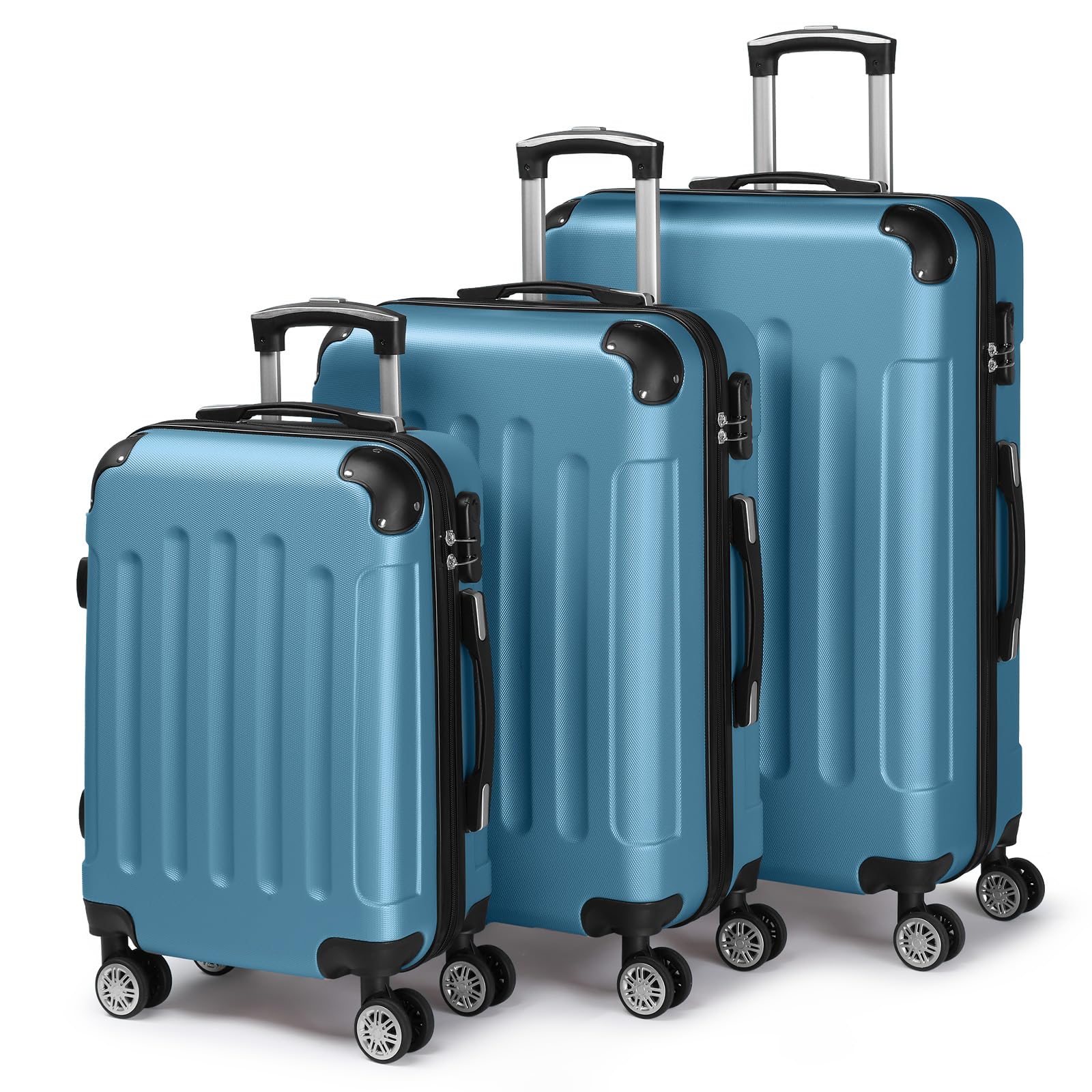 LEADZM Kofferset 3 teilig, Reisekoffer Set mit Eckenschutz, Koffer Set Hartschalen-Trolley aus ABS mit Teleskopgriff, Handgepäck