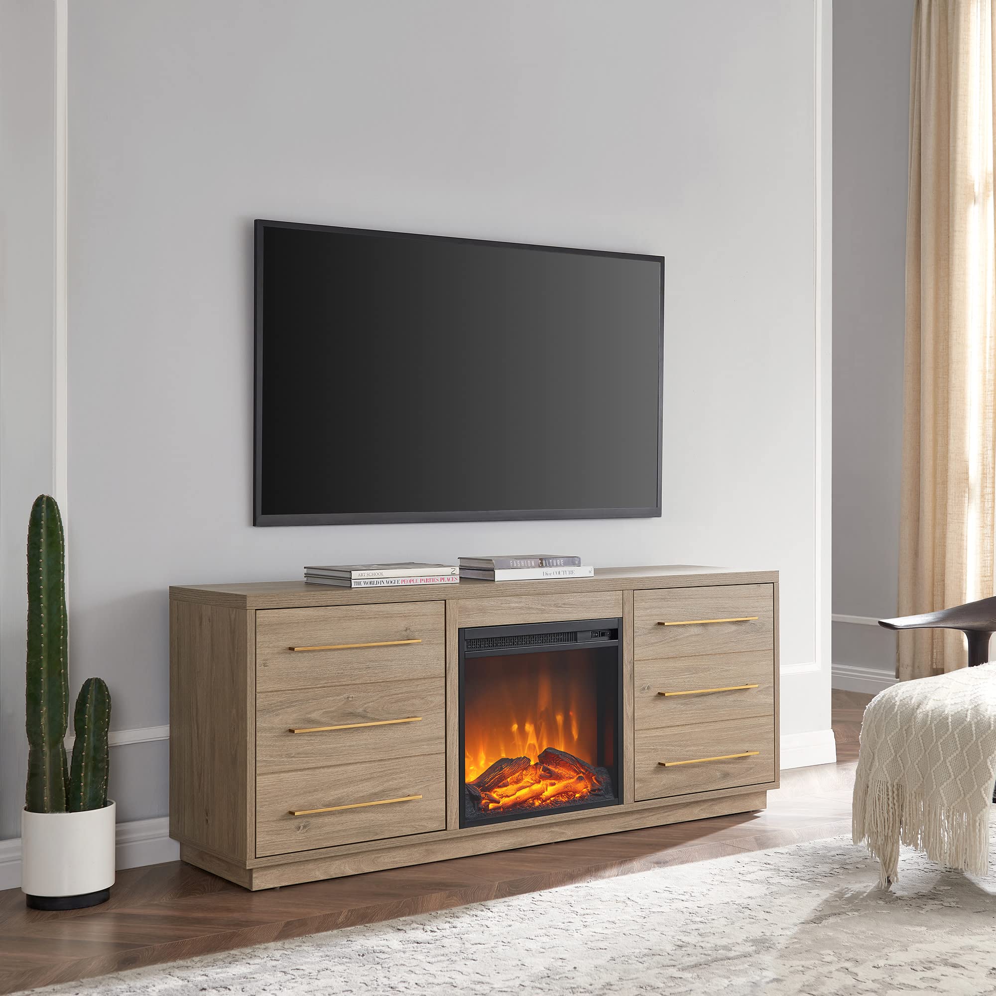 Greer Rectangular TV Stand with Log Fireplace for TV's up to 65" in
