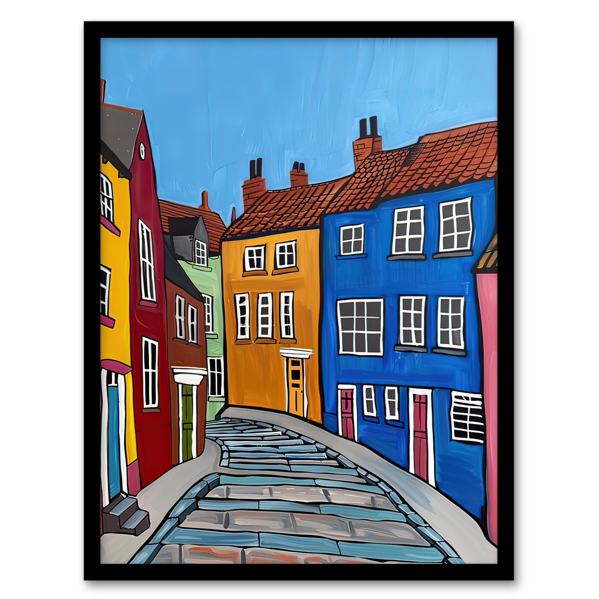 Artery8 Colourful Houses Bridlington East Yorkshire Living Room Artwork Framed Wall Art Print 18X24 Inch