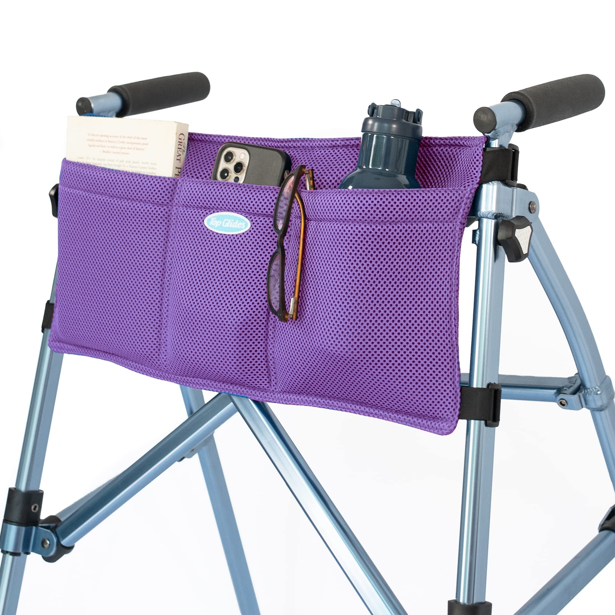 Top Glides 5-Pocket Carry-All Pouch for Stander Folding Walkers (Purple)