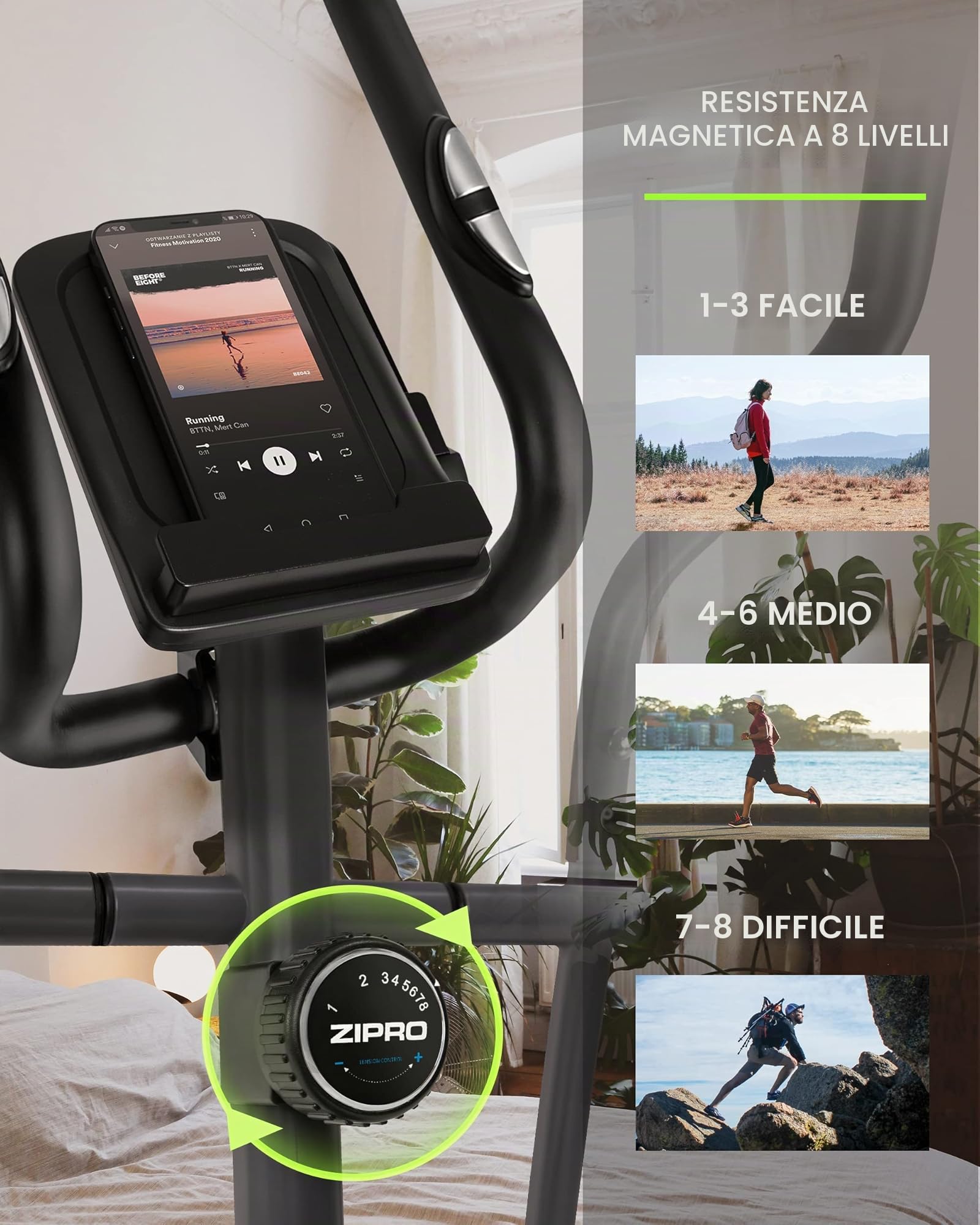Zipro Crosstrainer Burn, Ellittico fino a 120 kg, Attrezzo cardio per la casa, Macchina da allenamento cardio, Ellittica, Cyclette, 8 livelli di resistenza
