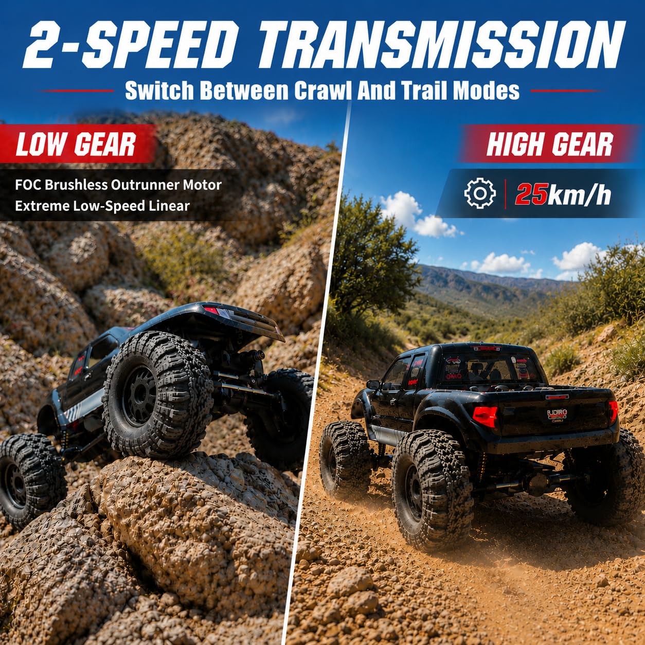 UDIRC UCX1804PRO 1/18 RC Crawler sin escobillas, camión de roca de dirección de 4 ruedas