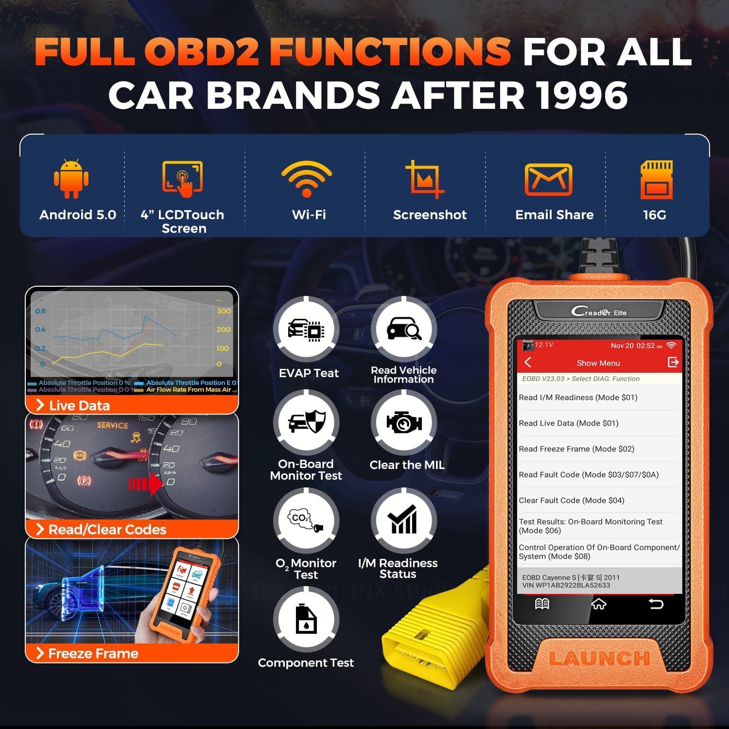 LAUNCH X431 OBD2 Diagnosis Coche de Todo el Sistema para Landrover para Jaguar con 31+ Función de reinicio, Control Bidireccional Codificación de ECU en Línea, Actualización