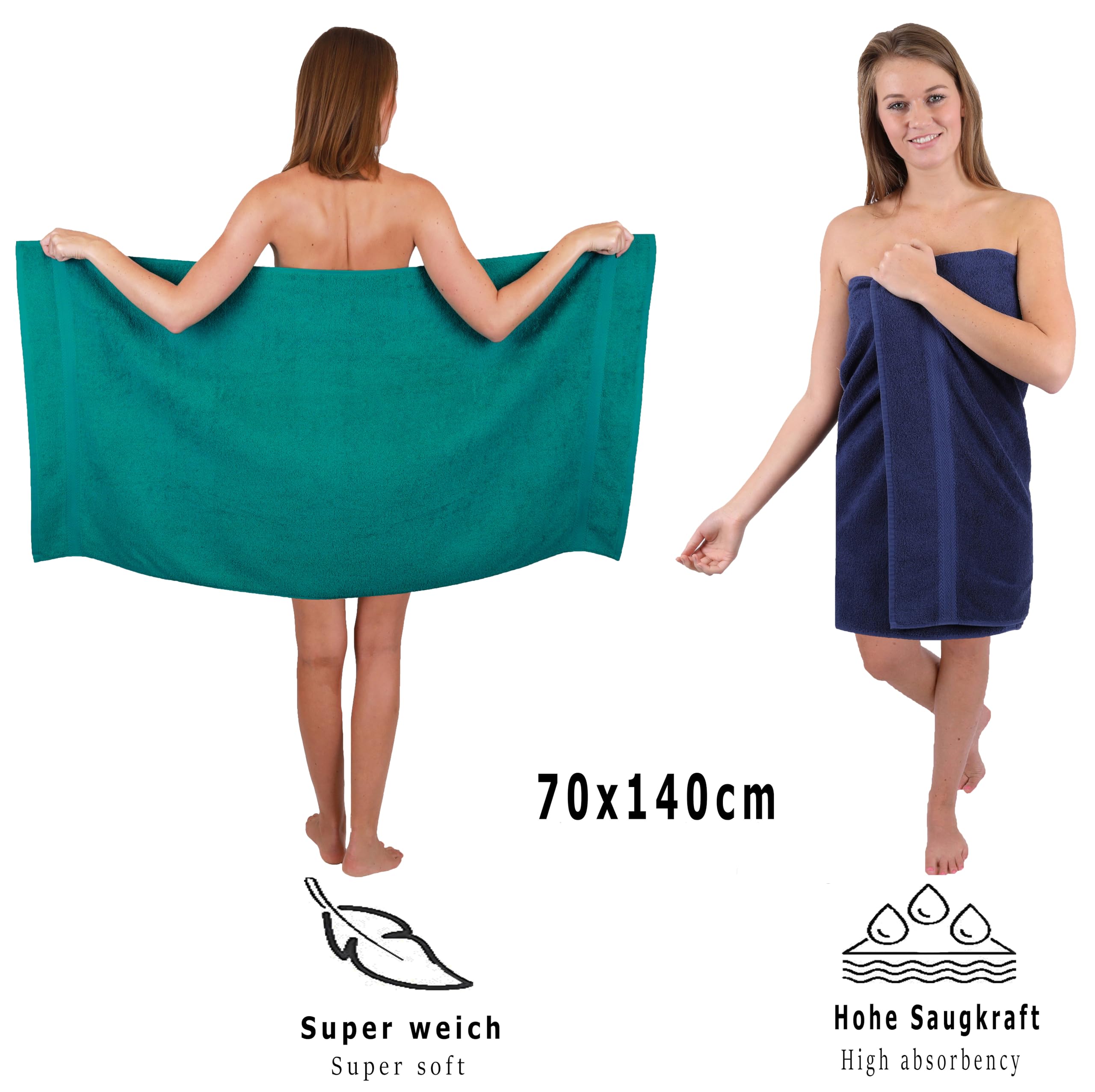 Betz Juego de 10 Toallas Classic 100% algodón 2 Toallas de baño 4 Toallas 2 Toallas de Mano 2 Toallas Cara de Color Verde Esmeralda y Azul Marino