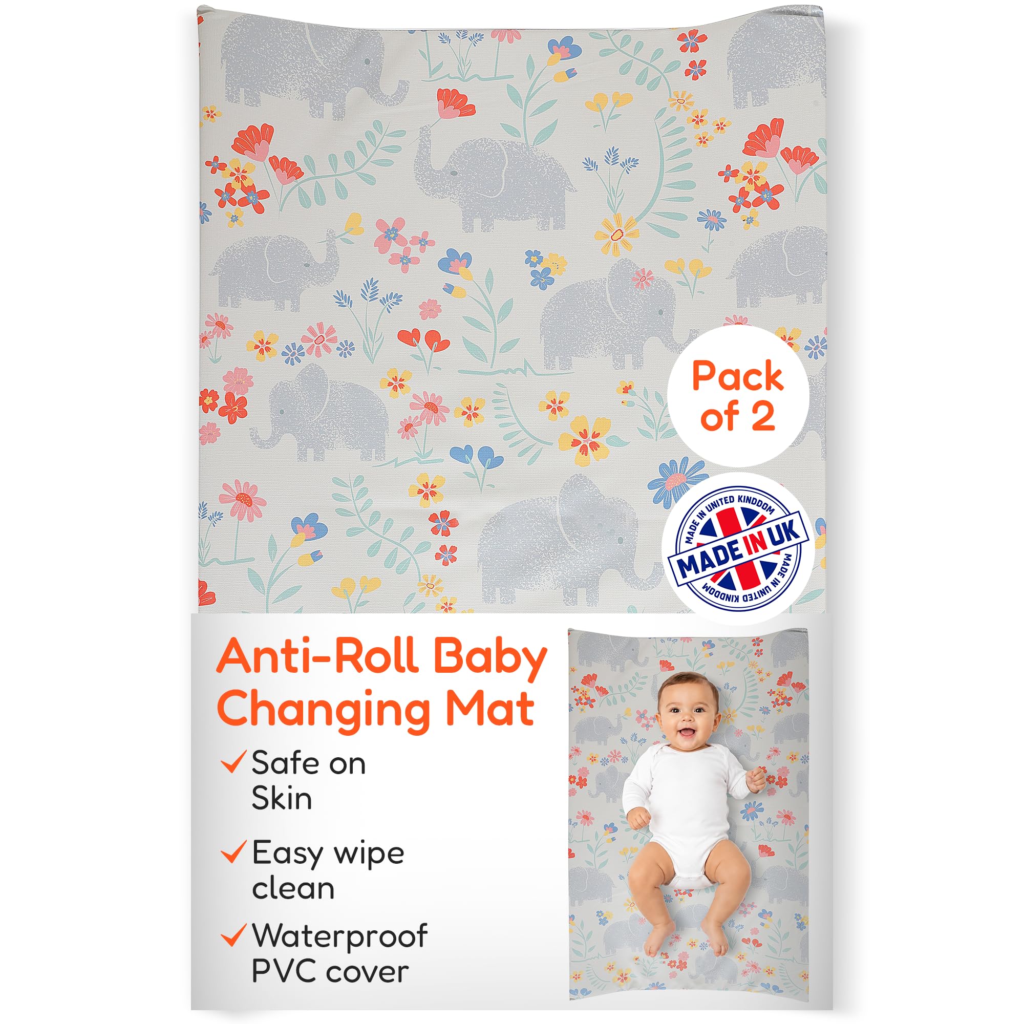 Anti-Roll Wedge Changing Mat - Extra Thick & Durable, 69x45x8cm 2 Pack